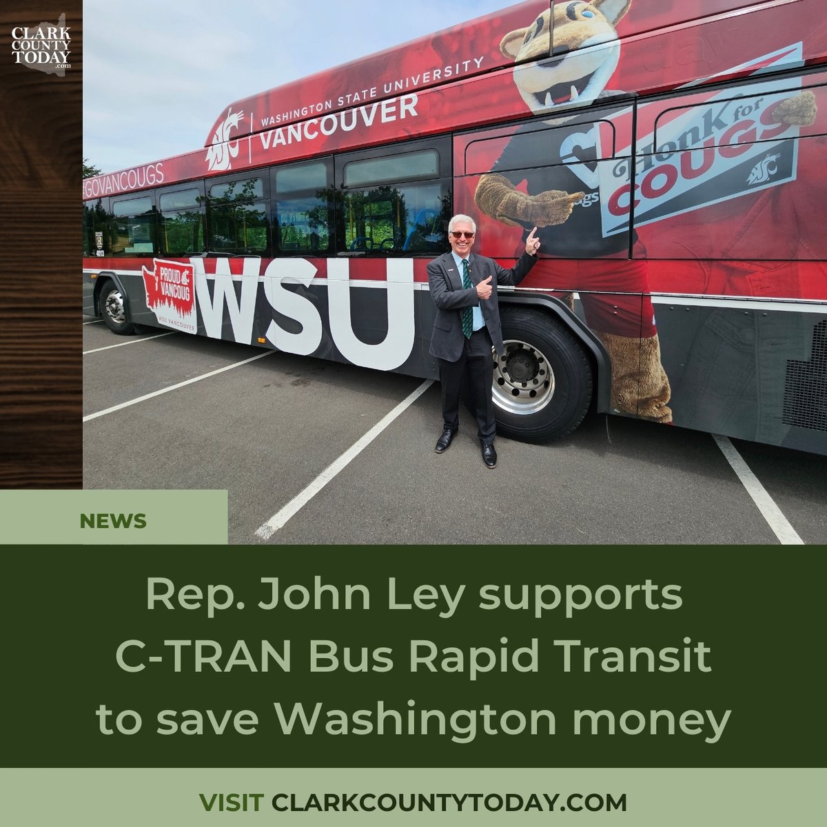 NewsFromCCT's tweet photo. Rep. John Ley says C-TRANโs new BRT line is a faster, cheaper alternative to MAX light rail and could save $2B if added to the IBR. https://t.co/sEZ7D93JGH #JohnLey #CTRAN #BRT https://t.co/Foa9mg83aV