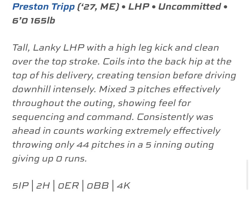 prestontripp8's tweet photo. Thank you @PSBaseballScout for listing me as a top performer at Day 3 of the Boston Classic! 

https://t.co/o4cgzzhX8D https://t.co/1IiCzam813