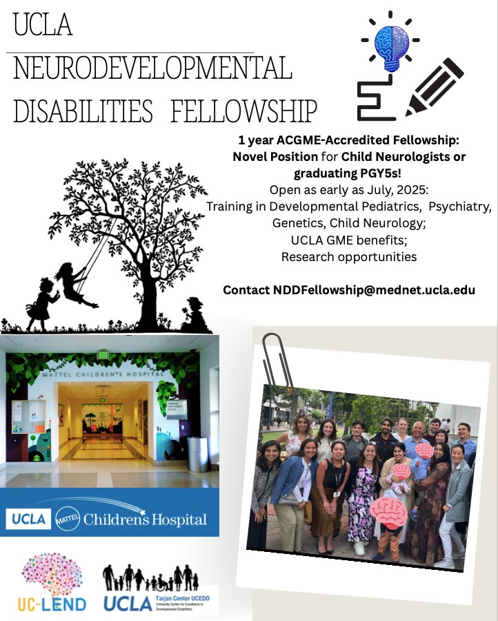 UCLA Pediatric Neurology (@uclachildneuro) on Twitter photo New position alert! We have a 1 year ACGME-Accredited Fellowship position in Neurodevelopmental Disabilities available as early as now (July 2025) here with our wonderful team at UCLA! Contact our team at the email listed to inquire more! <a href="/meeryo/">Meeryo Choe</a> <a href="/griz1/">Chris Giza</a> <a href="/mayacayoub/">Maya C. Ayoub, MD EdM</a> New position alert! We have a 1 year ACGME-Accredited Fellowship position in Neurodevelopmental Disabilities available as early as now (July 2025) here with our wonderful team at UCLA! Contact our team at the email listed to inquire more! <a href="/meeryo/">Meeryo Choe</a> <a href="/griz1/">Chris Giza</a> <a href="/mayacayoub/">Maya C. Ayoub, MD EdM</a>