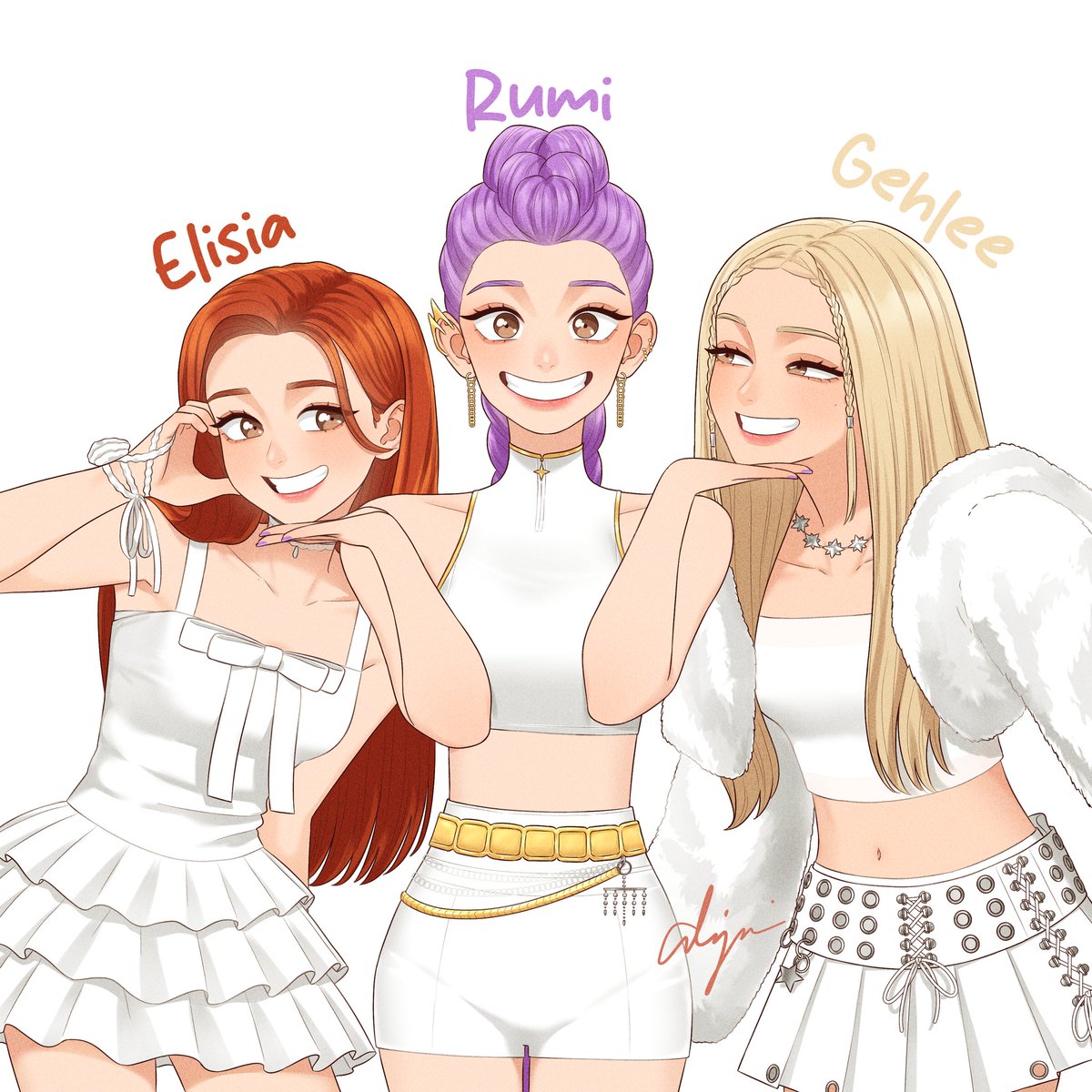 heolyshyt's tweet photo. I saw these in clock app and I can't help it but to share it here. These two girls with Rumi are Elisia and Gehlee from Kpop grp: UNIS 💕 https://t.co/OPnruRwLA9