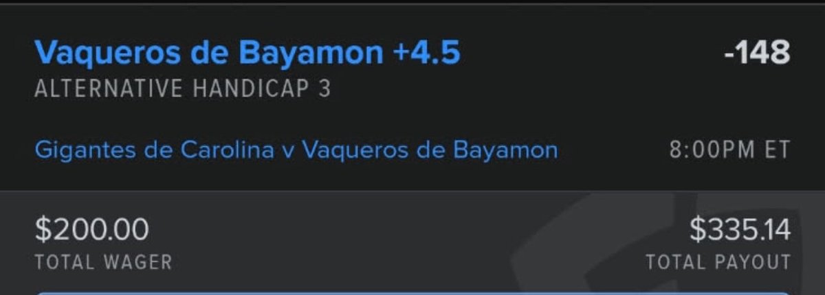 Dfs4Everyone's tweet photo. $500 GIVEAWAY IF THIS MISSES 💰
This was our MAX LOCK 🔒
Vaqueros de Bayamon +4.5 (-148) — 3 Unit wager
If it doesn’t hit, I’ll send $500 to someone who LIKES, RETWEETS, and Tag someone to share prize on this post 💵
Ride or regret it 🧨
#GamblingTwitter #MaxUnit #BettingTips https://t.co/R4r121ki5l