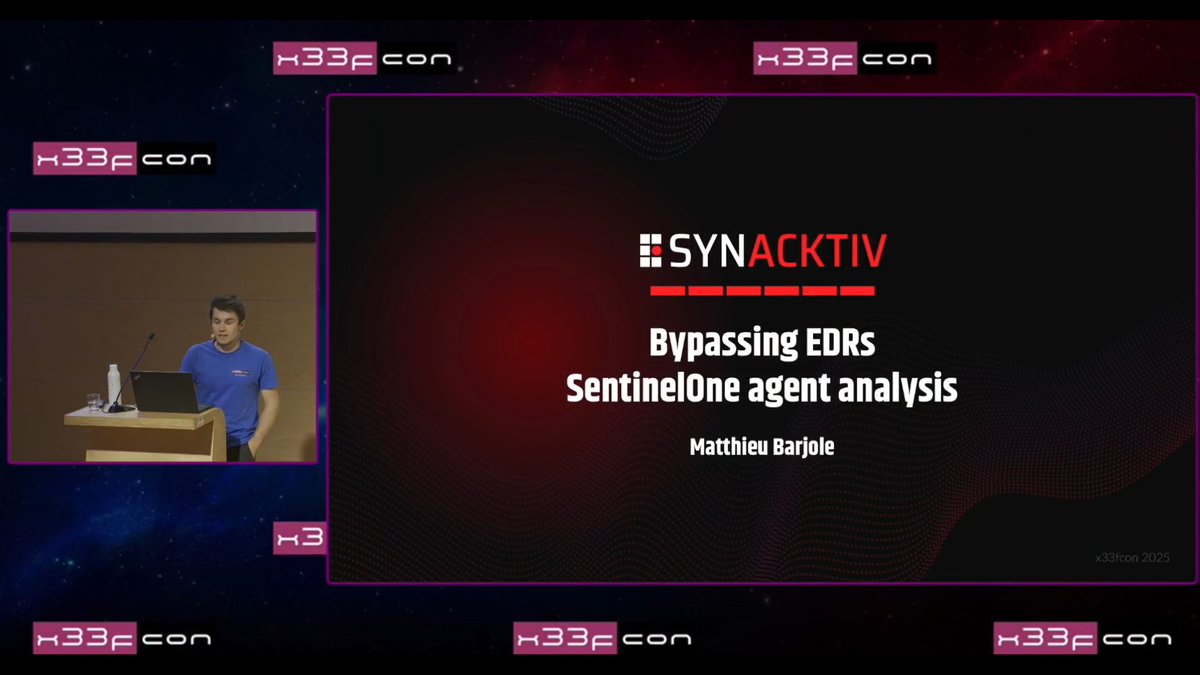 x33fcon's tweet image. #x33fcon 2025 lightning talks: @aevy__ - Bypassing EDRs SentinelOne agent analysis > youtu.be/4thnPBXUUh8