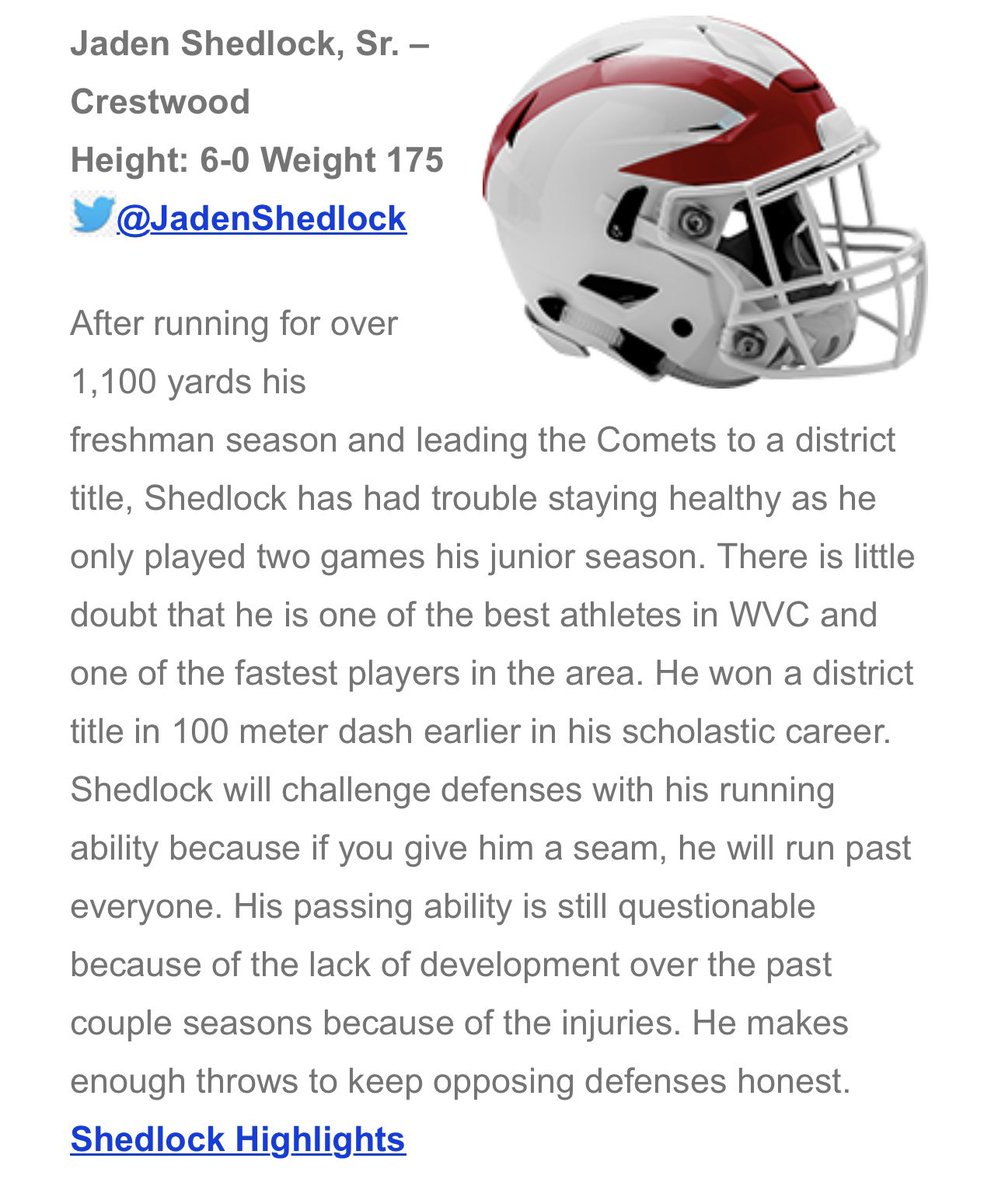CometsFootball25 (@cometsfootball2) on Twitter photo Congratulations to <a href="/JadenShedlock/">Jaden Shedlock</a> on being named to the 2025 <a href="/NEPAFootball/">NPF Football</a> Top 5 Quarterbacks to Watch!
Go Comets!!! 🏈☄️ Congratulations to <a href="/JadenShedlock/">Jaden Shedlock</a> on being named to the 2025 <a href="/NEPAFootball/">NPF Football</a> Top 5 Quarterbacks to Watch!
Go Comets!!! 🏈☄️