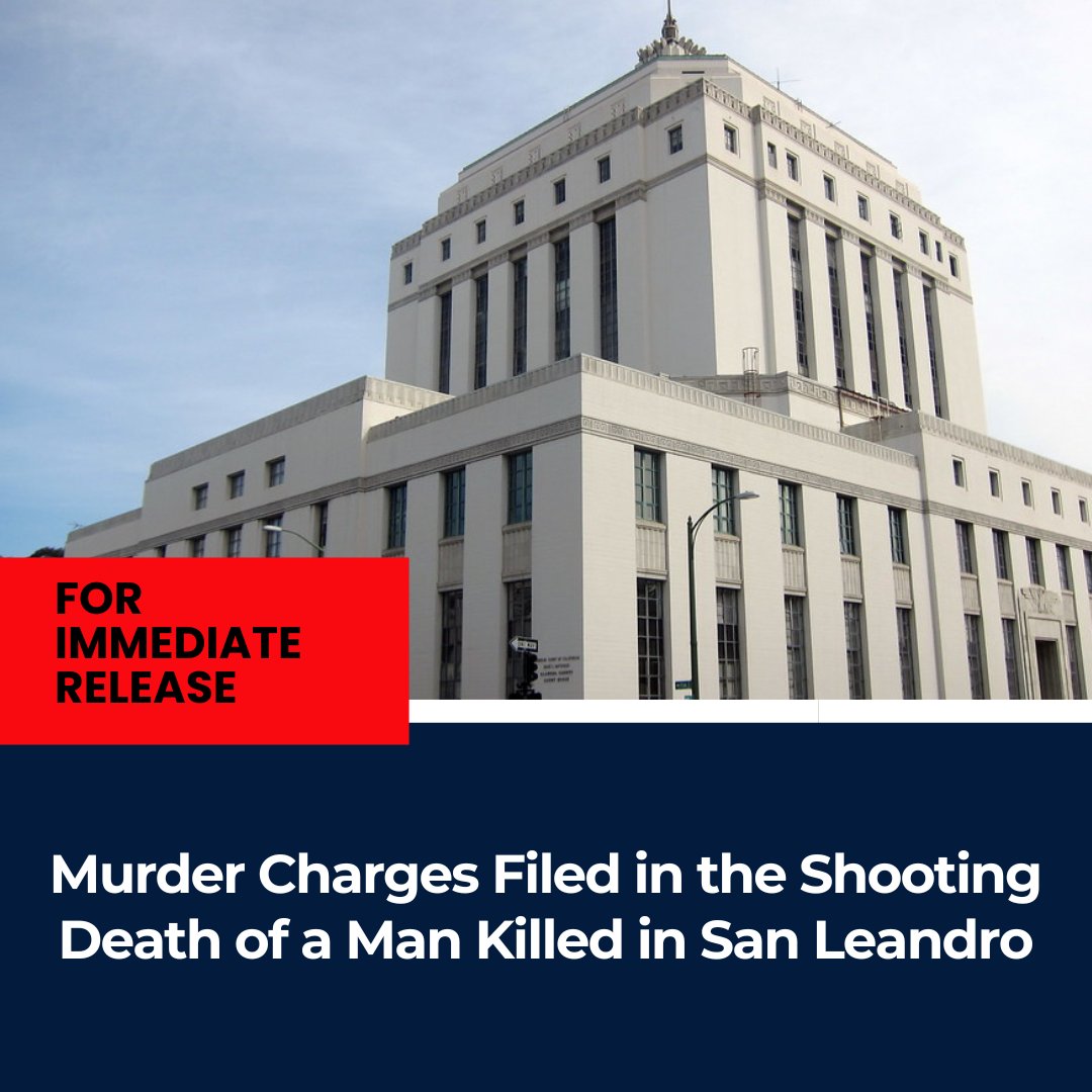 Murder Charges Filed in the Shooting Death of a Man Killed in San Leandro
#Murder #AlamedaCountyDA #DAUrsulaJonesDickson

da.alamedacountyca.gov/murder-charges…