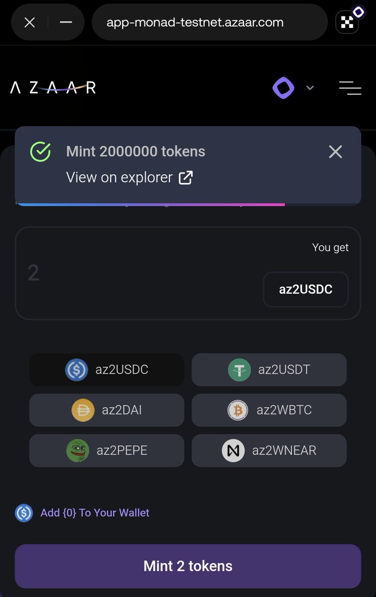 mdtalibt3s1's tweet photo. ✅ Just swapped 0.00031 MON for 0.2072 hSOL
✅ Minted 2,000,000 tokens successfully on Azaar DApp (Monad Testnet)
Loving the smooth experience!
@monad_xyz
#Monad #Azaar #CryptoTestnet #Web3 https://t.co/oNd6CGCsV7