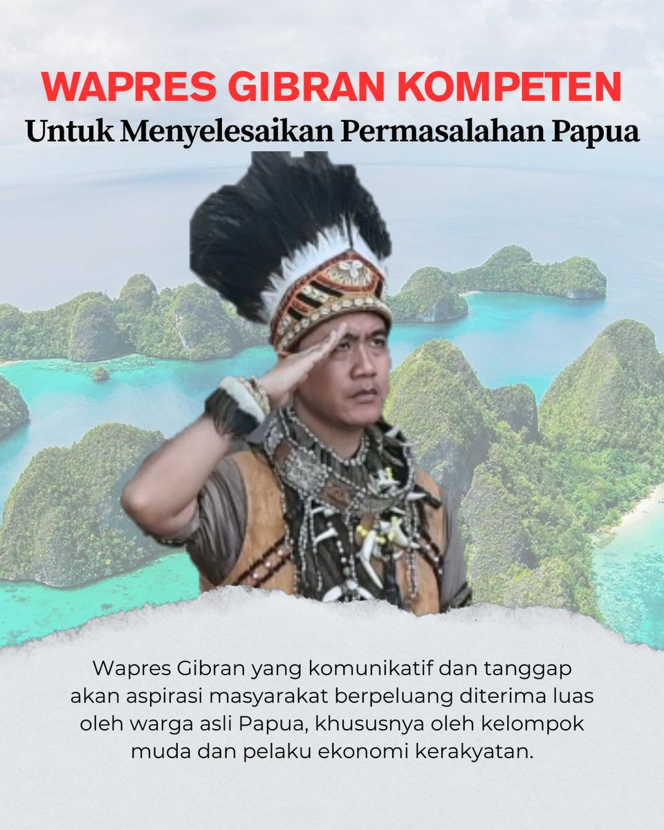 Presiden Prabowo memberi tugas khusus kepada Wapres Gibran untuk menangani Papua. 
#GibranBangunPapua