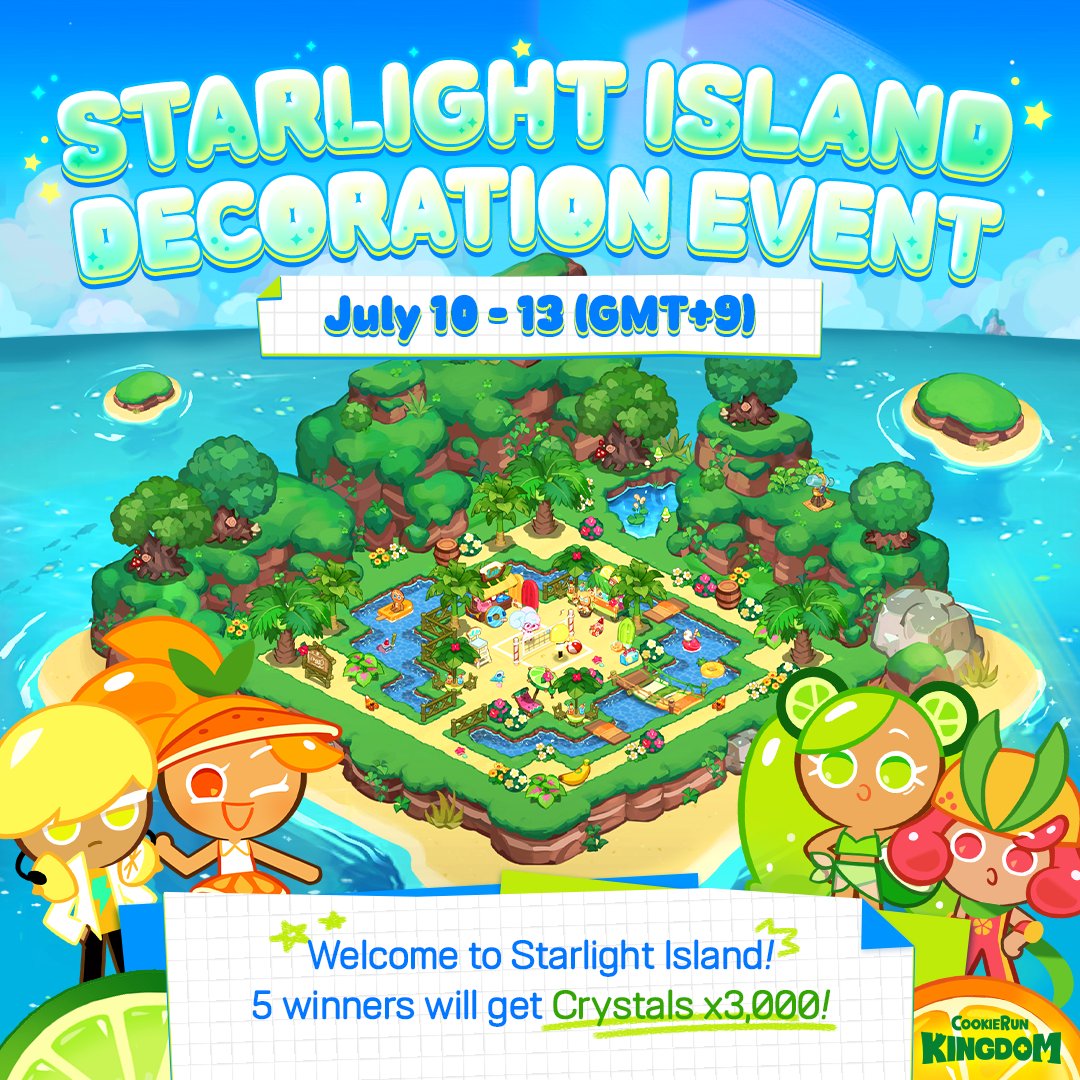 CRKingdomEN's tweet image. 🏝️ Show off your Starlight Island!
5 lucky winners will get Crystals x3,000! 💎
Can you decorate an Island for the Citrus Squad?!
Let us know your server and Kingdom names, and a picture of your Island in the comments!
The Citurs Squad awaits your Island!
📆 EVENT PERIOD: July…
