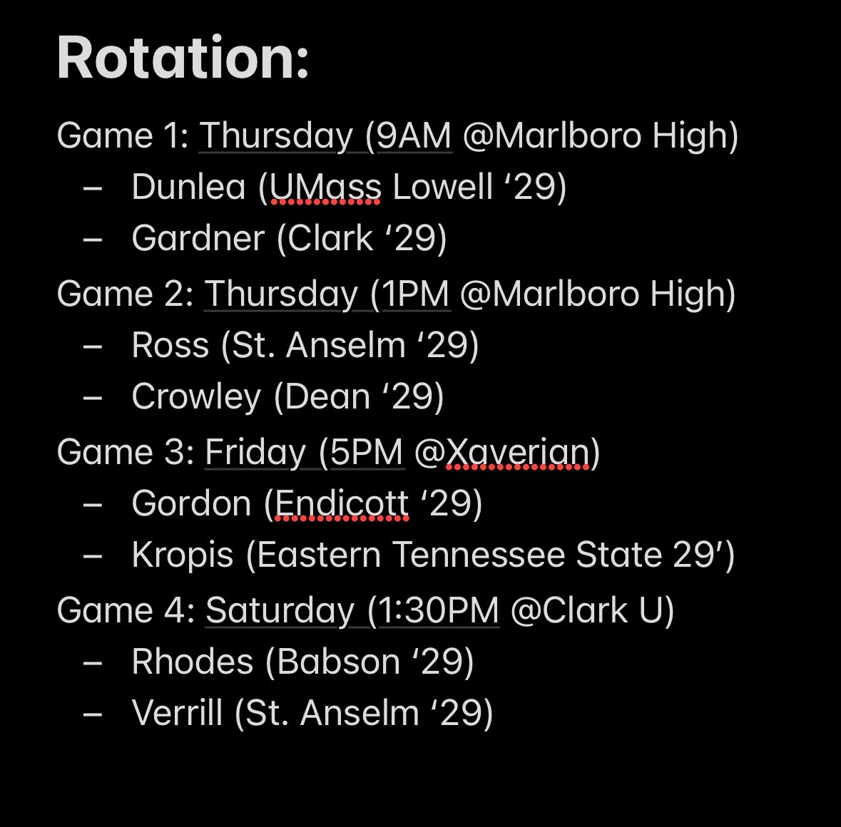 GBG Northeast Hawks (@gbg_hawks) on Twitter photo 17U and 18U Pitching Rotations for the upcoming <a href="/PSBaseballinc/">Prospect Select</a> Boston Classic 7/10-7/14.
Contact <a href="/CoachWelchRBI/">Chris Welch</a> for more info on our 2026 class. 17U and 18U Pitching Rotations for the upcoming <a href="/PSBaseballinc/">Prospect Select</a> Boston Classic 7/10-7/14.
Contact <a href="/CoachWelchRBI/">Chris Welch</a> for more info on our 2026 class.