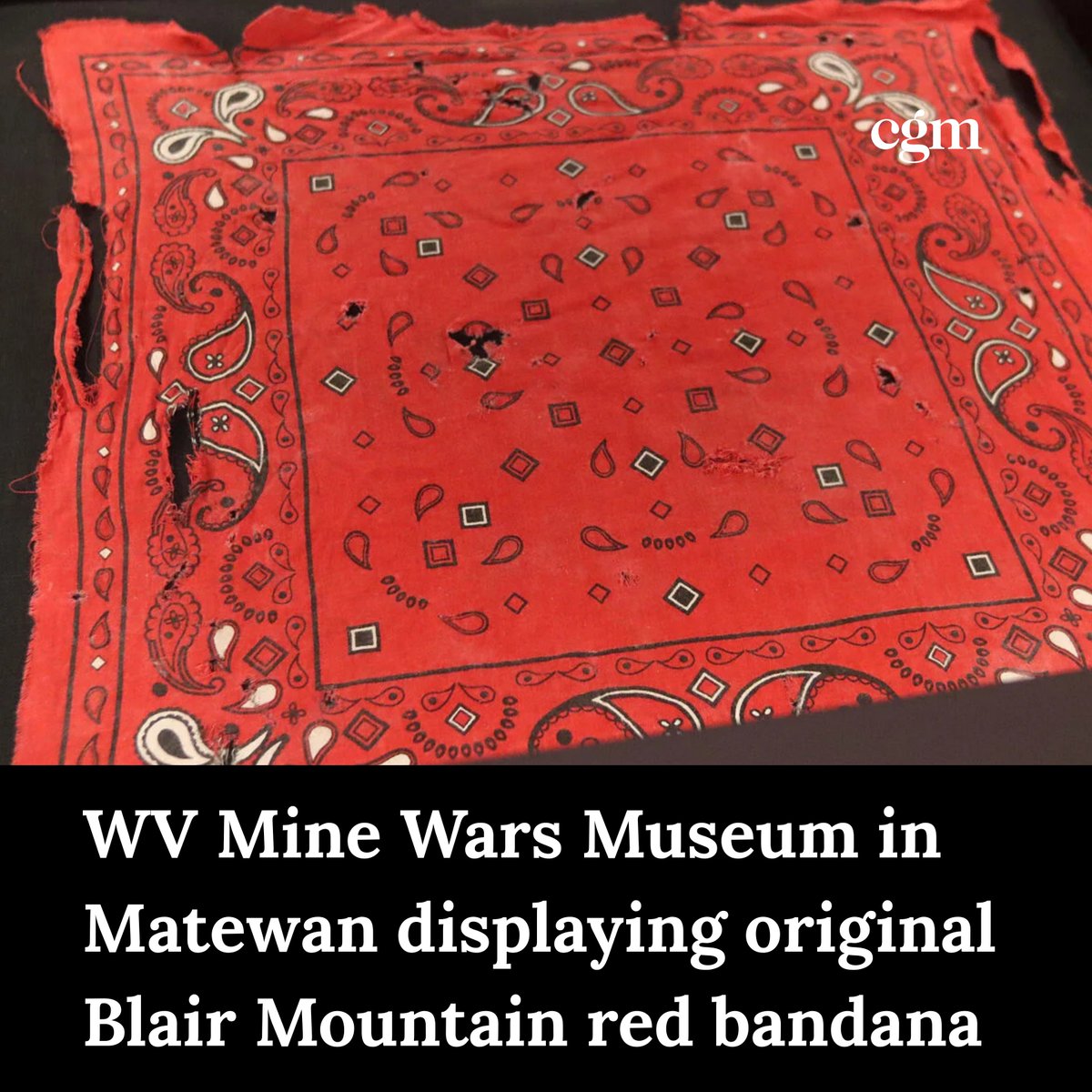 Charleston Gazette-Mail (@wvgazettemail) on Twitter photo One of the most coveted pieces of West Virginia mine wars history has found a new home at the West Virginia Mine Wars Museum (<a href="/WarsWV/">WV Mine Wars Museum</a>) in Matewan.
A red bandana from the 1920s made its way to the Mingo County museum for the 2025 season.
FULL STORY: bit.ly/MWBandana One of the most coveted pieces of West Virginia mine wars history has found a new home at the West Virginia Mine Wars Museum (<a href="/WarsWV/">WV Mine Wars Museum</a>) in Matewan.
A red bandana from the 1920s made its way to the Mingo County museum for the 2025 season.
FULL STORY: bit.ly/MWBandana
