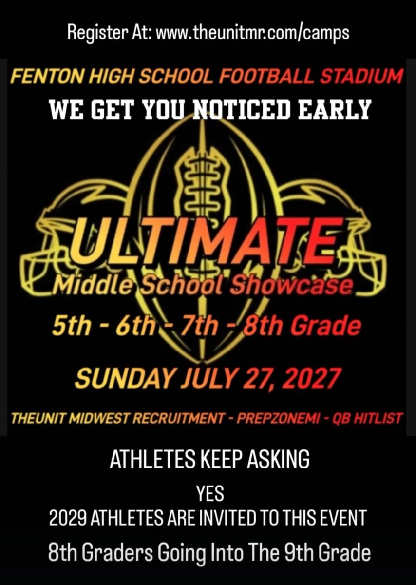 Joe Tramble (@tramblejoe) on Twitter photo THEUNIT MIDWEST RECRUITMENT
<a href="/alex_pallone/">Alex Pallone</a> <a href="/QBHitList/">QBHitList.com</a> <a href="/18bstank/">Coach Stank</a> <a href="/DaBossHog_/">Coach Green</a> <a href="/Coachvon05/">Kelvon roberts</a> <a href="/TylerEliteQb1/">Uriel Tyler</a> <a href="/MarcSutherland_/">Marcus Sutherland</a> <a href="/FlintPrepFan/">Flint Prep Fan</a>
Grades Are Pertaining To Last Year
2029 Athletes Are Invited
theunitmr.com/Camps/the-ulti…
WR - DB - LB - RB - TE
Spots Still Available THEUNIT MIDWEST RECRUITMENT
<a href="/alex_pallone/">Alex Pallone</a> <a href="/QBHitList/">QBHitList.com</a> <a href="/18bstank/">Coach Stank</a> <a href="/DaBossHog_/">Coach Green</a> <a href="/Coachvon05/">Kelvon roberts</a> <a href="/TylerEliteQb1/">Uriel Tyler</a> <a href="/MarcSutherland_/">Marcus Sutherland</a> <a href="/FlintPrepFan/">Flint Prep Fan</a>
Grades Are Pertaining To Last Year
2029 Athletes Are Invited
theunitmr.com/Camps/the-ulti…
WR - DB - LB - RB - TE
Spots Still Available