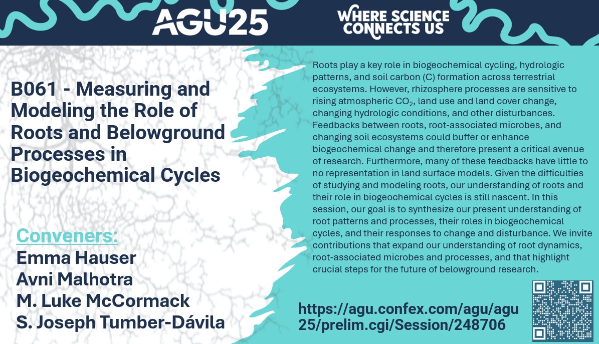 JosephTumber's tweet image. Attending #AGU25 and want to talk Roots?!
Consider submitting an abstract to our session by July 30th ⏲️
agu.confex.com/agu/agu25/prel…