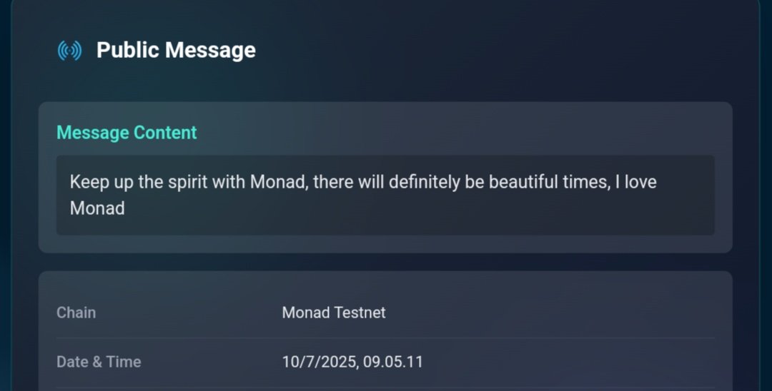 Hererra89⌘ || Monad (Ø,G) ⛓️ (@hererra_xa) on Twitter photo Gmonad💜
My message in the morning in the <a href="/monad_xyz/">Monad</a> chain network, keep up the spirit all nads even though the journey is still long
<a href="/blockchainmsgs/">Blockchain Messages</a> <a href="/indonads_/">Indonads (evm/acc) 🇮🇩</a> #All_nads Gmonad💜
My message in the morning in the <a href="/monad_xyz/">Monad</a> chain network, keep up the spirit all nads even though the journey is still long
<a href="/blockchainmsgs/">Blockchain Messages</a> <a href="/indonads_/">Indonads (evm/acc) 🇮🇩</a> #All_nads