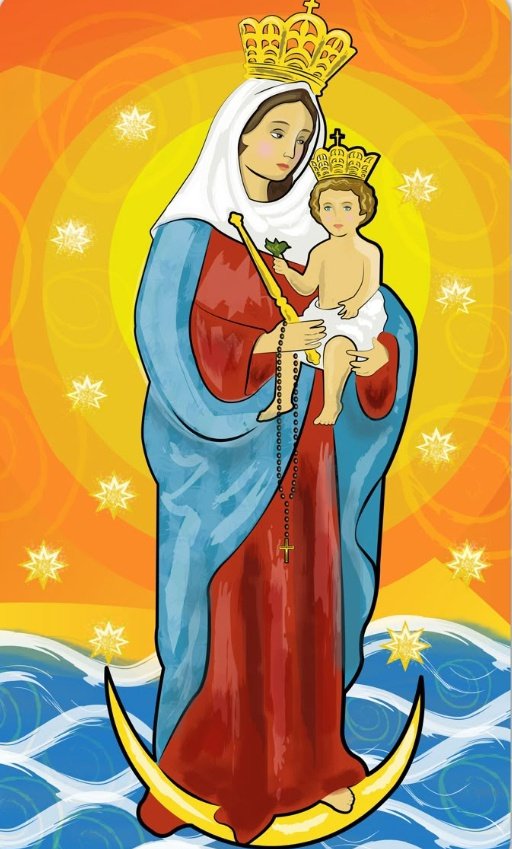 ✝️ Dios te salve, María, 
llena eres de gracia;
el Señor es contigo.
Bendita Tú eres 
entre todas las mujeres,
y bendito es el fruto de tu vientre, Jesús. 

Santa María, Madre de Dios,
ruega por nosotros, pecadores,
ahora y en la hora de nuestra muerte. Amén 🙏