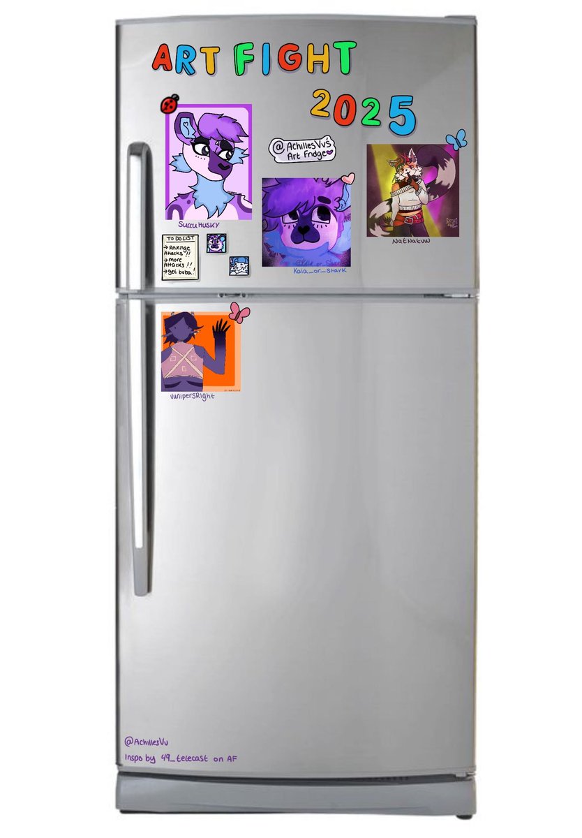 My fridge is looking soo pretty with all your artfight attacks, but there’s still space!! Do u want YOUR art up on my fridge? Attack me on artfight and I’ll post your pretty art for everyone to see! 
#artfighteamcrystals #artfight2025 #artmoots