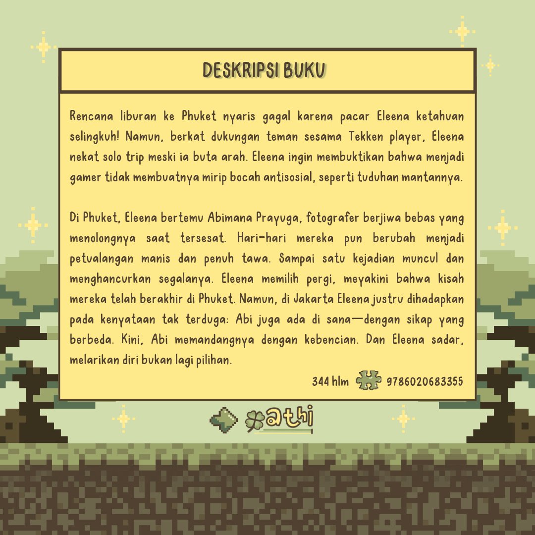 justlieinwait's tweet image. 🍀; utas perjalanan membaca buku.
📖· Sunrise in Phuket karya Elani Sarast 
———·•📸· novel metropop ·🎮•·———
⚠️· hati-hati, utas ini memuat spoiler.