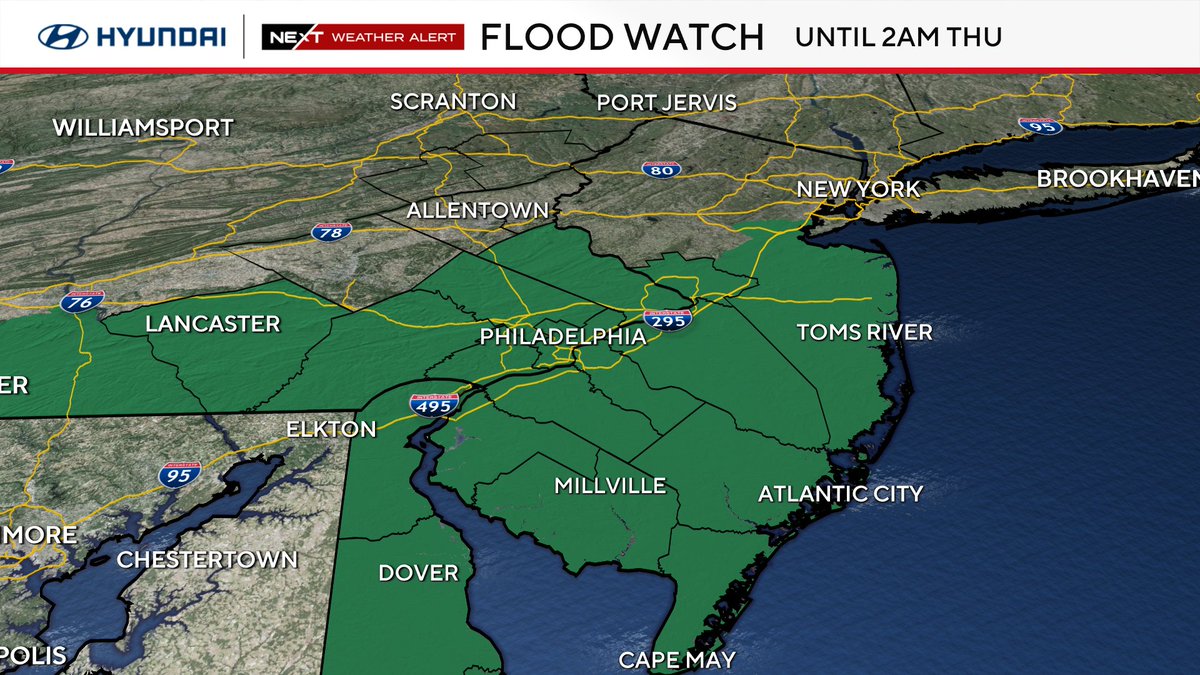 The Severe T-storm Watch has been cancelled for PA, DE and some of our NJ counties  The rest of the area will remain in the Severe T-storm Watch until midnight.

The Flood Watch has been cancelled for the Lehigh Valley, but remains in effect for the rest of the area until 2a.