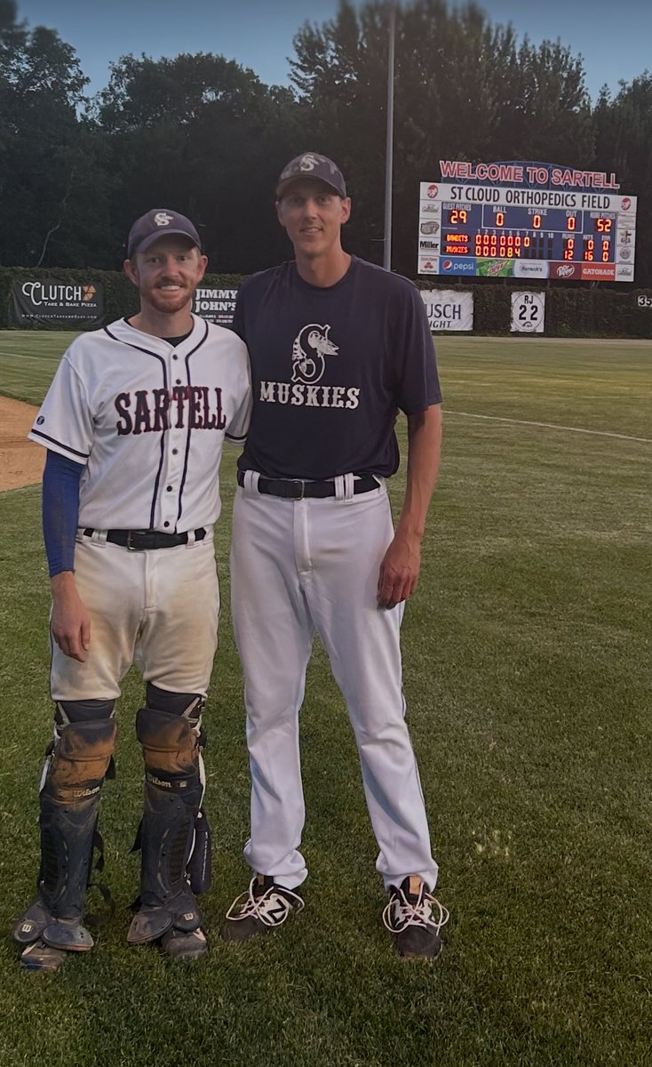 Sartell_Muskies's tweet image. Muskies with the 12-0 7 inning win. ⁦@JohnSchumer23⁩ 0 H 0 BB 0 E’s CG. ⁦@WesleyJ_14⁩ 4-4 2 2B 3B. ⁦@GavanSchulte⁩ and Levi Lampert with HR’s