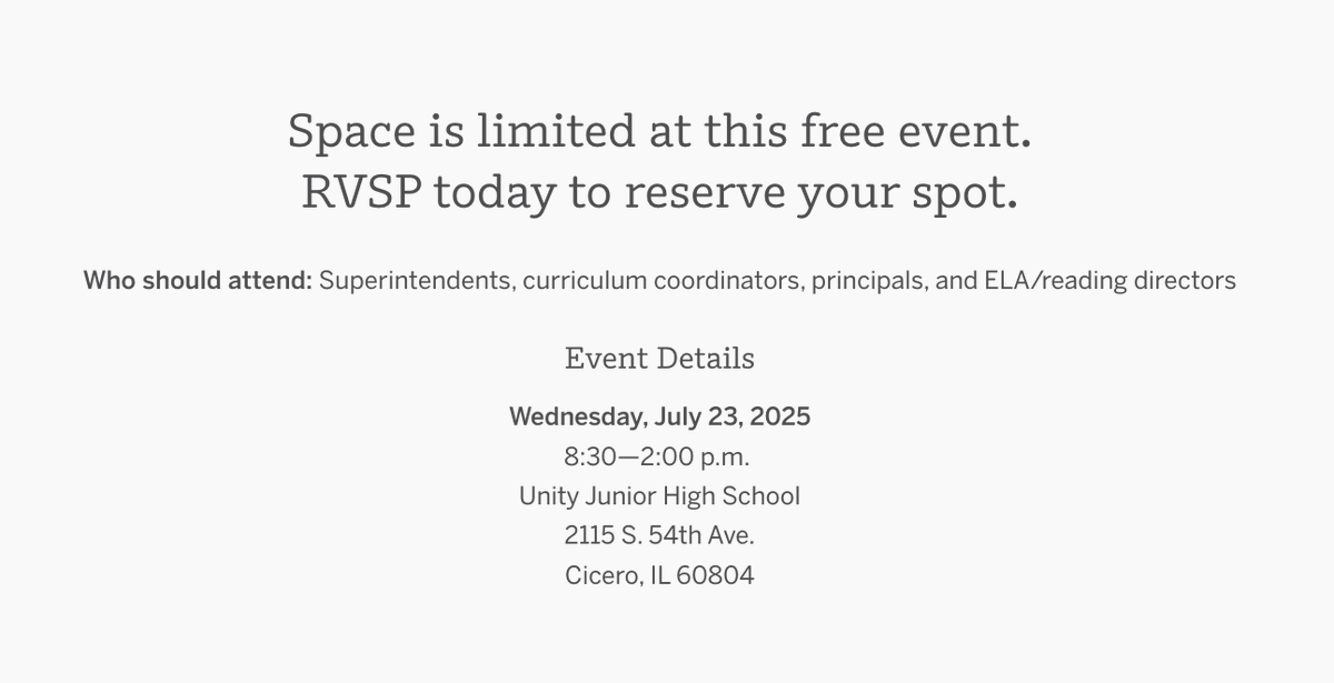 ReadingLeagueIL's tweet image. 📢 Join us for the Leading in Literacy Symposium with @D99Cicero, co-sponsored by @Amplify !
📍 Unity Junior High, Cicero, IL
📅 July 23, 2025 | 8:30 AM–2:00 PM
🎙️ Featuring: Daniel Willingham, Kristen McQuillan, Sonia Cabell, Melissa Orkin & more!
#ScienceOfReading
