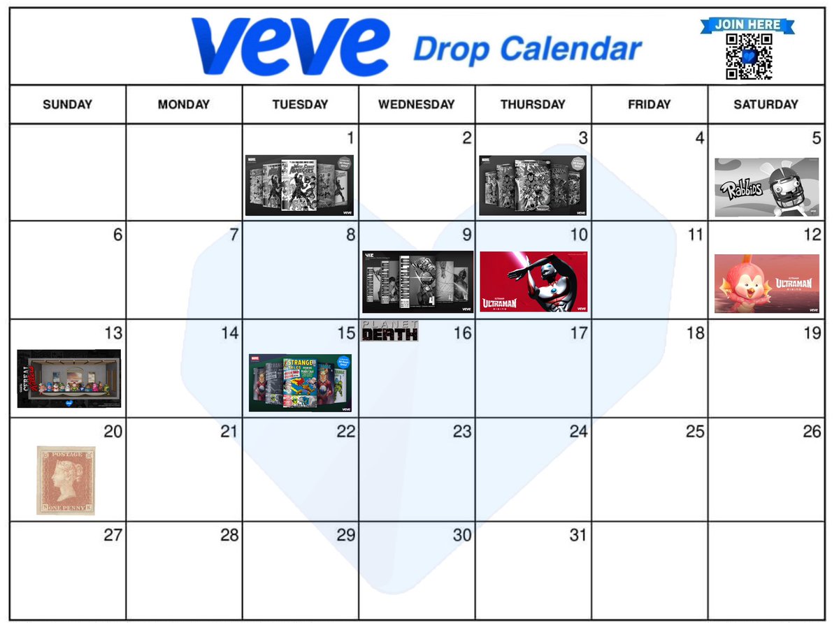 Updated Veve drop calendar #vevefam <a href="/veve_official/">VeVe | Digital Collectibles</a>              

Blog ➡️ blog.veve.me