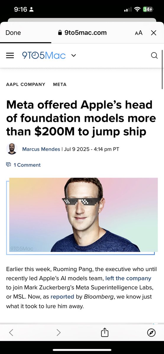 小扎挖人挖疯了！

1，从open AI 挖走Jiahui Yu、Shengjia Zhao、Shuchao Bi、Hongyu Ren ：根据 Wired、The Decoder 等多家媒体，每个人首年总薪酬（包括签约奖金 + 基本工资 + 即刻兑现的股票）最高可达 1 亿美元，4 年总包裹累计可达 3 亿美元

2，从苹果挖走 Ruoming Pang（庞若明）：他在