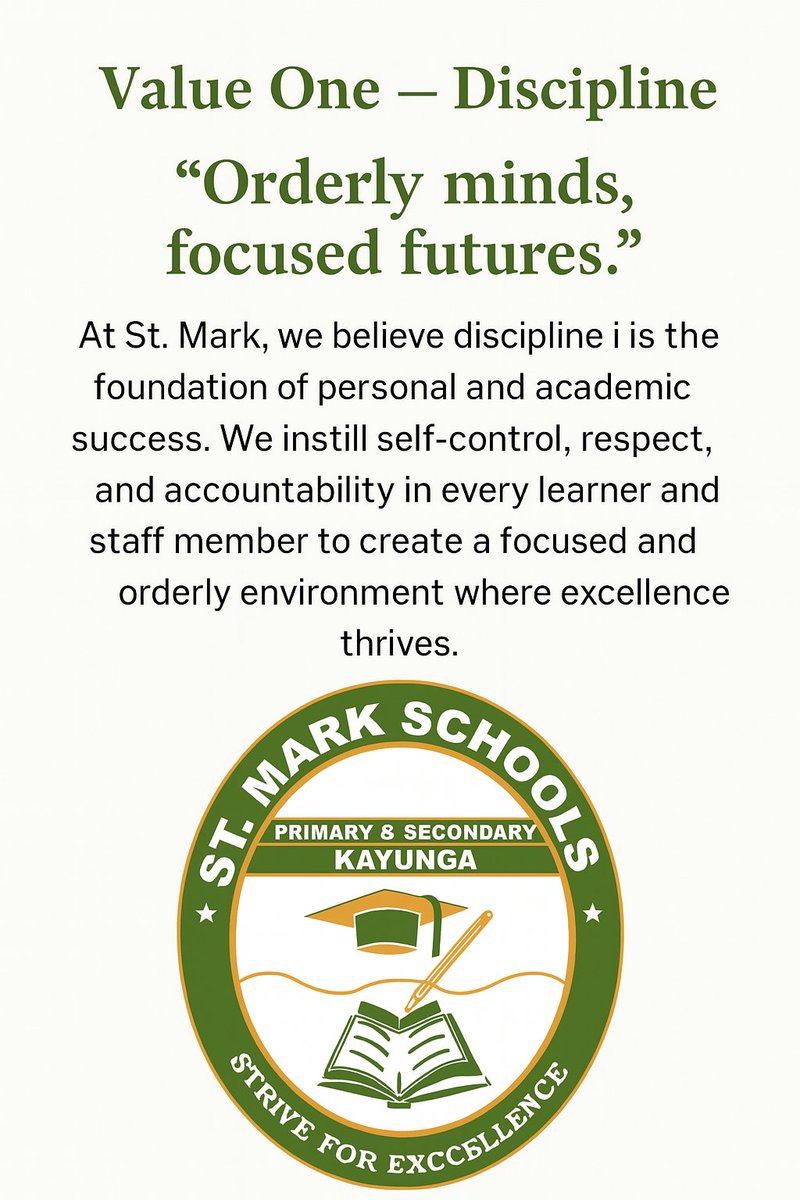 stmarkkayunga's tweet photo. One of our 6 values at St. Mark schools kayunga is Discipline.
*Orderly minds, focused futures* 

#Ourvaluesmatter
#Striveforexcellence 
#ShapingFutureleaders https://t.co/PLFP8BJMKD