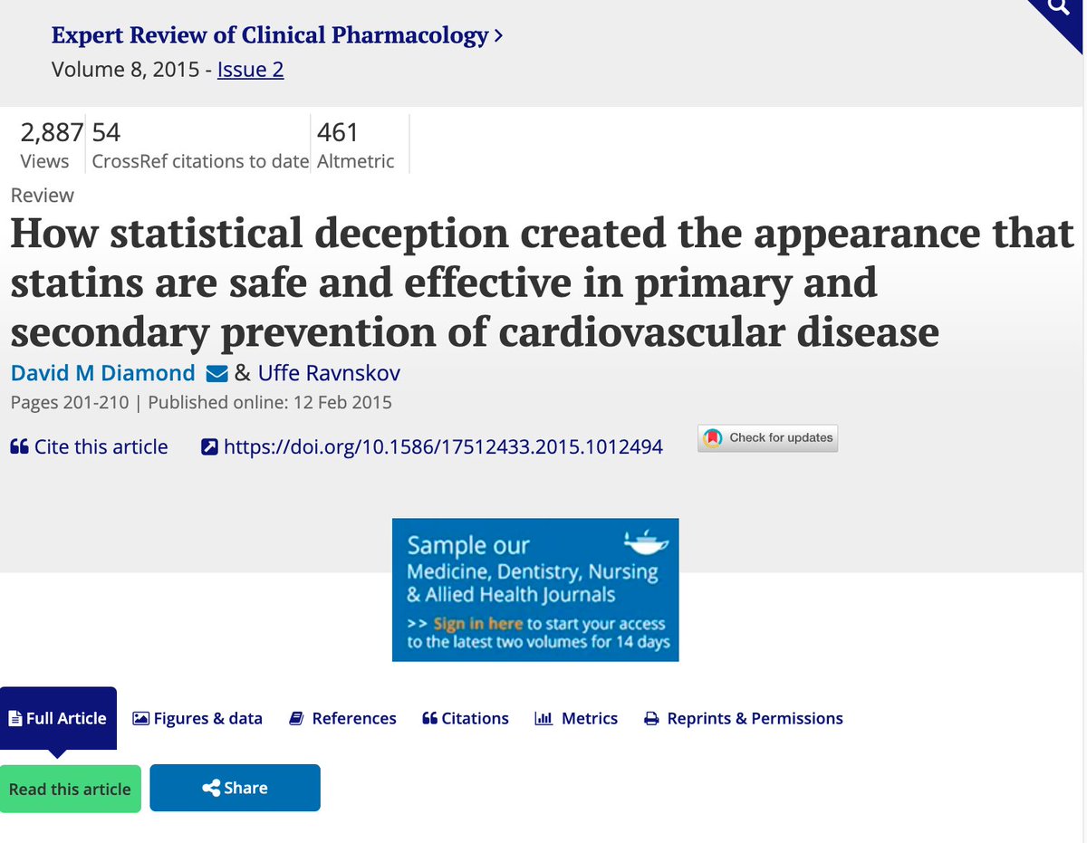 Reminder for those on statins. This is the same game they played during covid for vaccination ... relative benefit without disclosing absolute benefit.

Oh and then by the way, statins are associated with higher cancer rates, diabetes, etc.