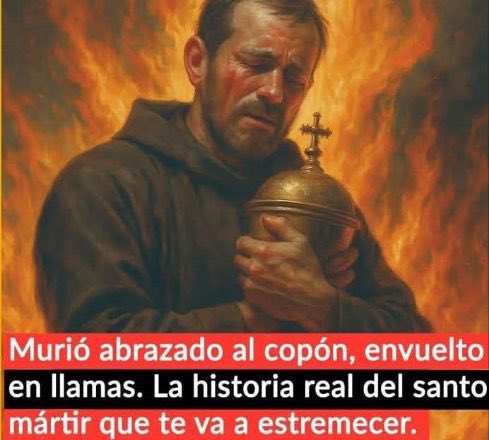 🧵👇🏻👇🏻
QUEMADO VIVO POR EL SEÑOR SACRAMENTADO

Un joven sacerdote abrazó el copón con las hostias consagradas cuando una turba lo atacó. Prefirió morir envuelto en llamas antes que permitir una profanación. Su historia es una de las más desgarradoras de la Iglesia moderna.