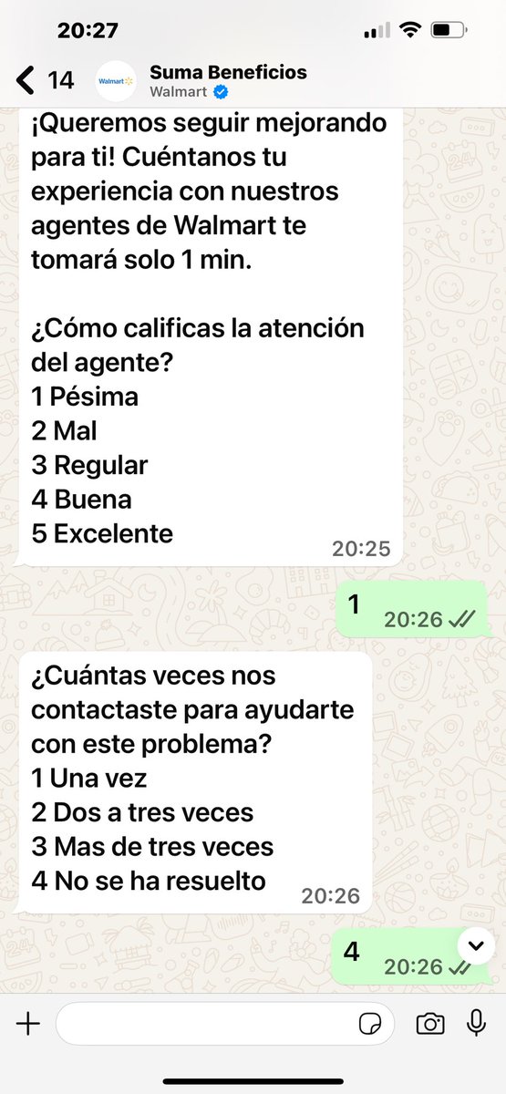 rorry79's tweet image. 🤖Cómo calificas agente?
😏Pésima
 🤖# veces contactaste para ayudarte?
🥺No se ha resuelto
🤖 Lo que más te agradó?
😡Nada
Qué tan fácil fue resolver solicitud?
🤮Nada fácil
@WalmartMexico Si ni con opcion multiple,@ServicioWalmartMX esto es burla #UXFail #ChatbotFail #WALMART
