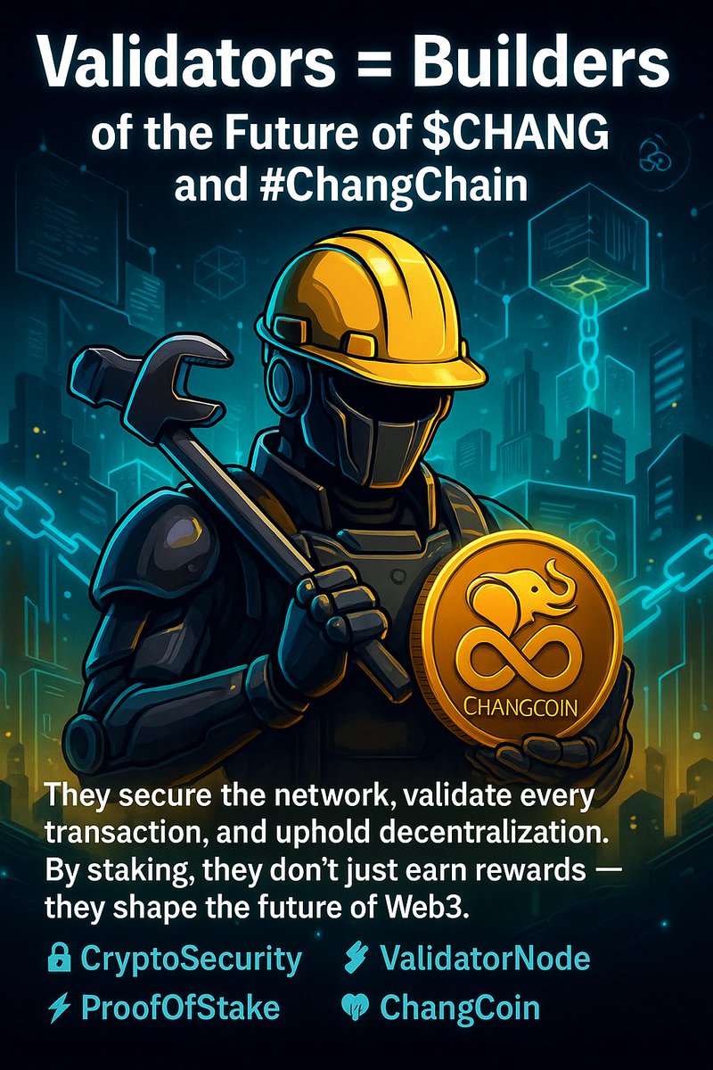 ChangcoinC's tweet photo. ๐ท Validators = Builders of the Future of $CHANG and #ChangChain
They secure the network, validate every transaction, and uphold decentralization.
By staking, they donโt just earn rewards โ they shape the future of Web3.
๐ท #CryptoSecurity
๐ท #ValidatorNode
๐ท #ProofOfStake
๐ท #ChangCoin
๐ท #Web3
#ChangCoin #Web3Future #NextGenBlockchain #PoS #CryptoUtility #FutureIsNow #Web3 #CryptoFuture #BlockchainInnovation #DeFi