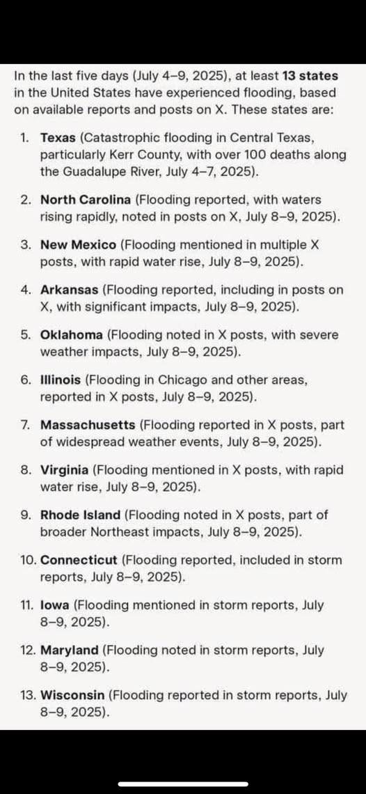13 states have reported flooding in the last week.