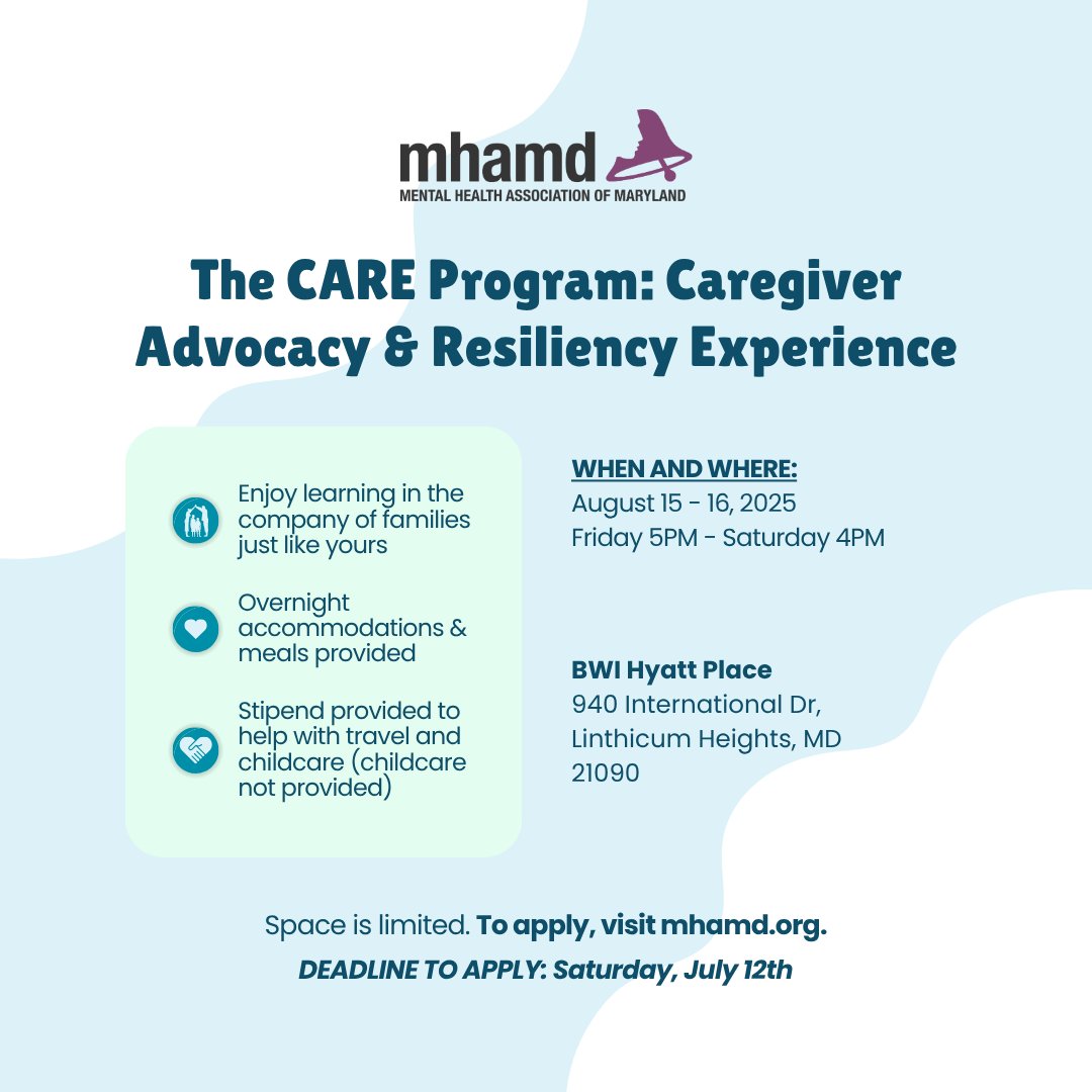 💛 Caring for a child with mental health needs? Join the free 2-day CARE workshop to get support and practical tools.

🗓️ Limited spots—register now: sbee.link/ehkg3jrwap

 #Support #Caregiver #ParentAdvocacy #MentalHealthMatters