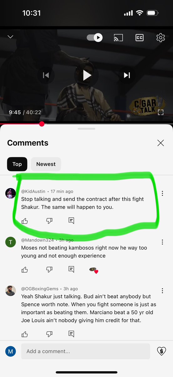 Kid Austin in the comments of my new debate video with Shakur! He really want that smoke