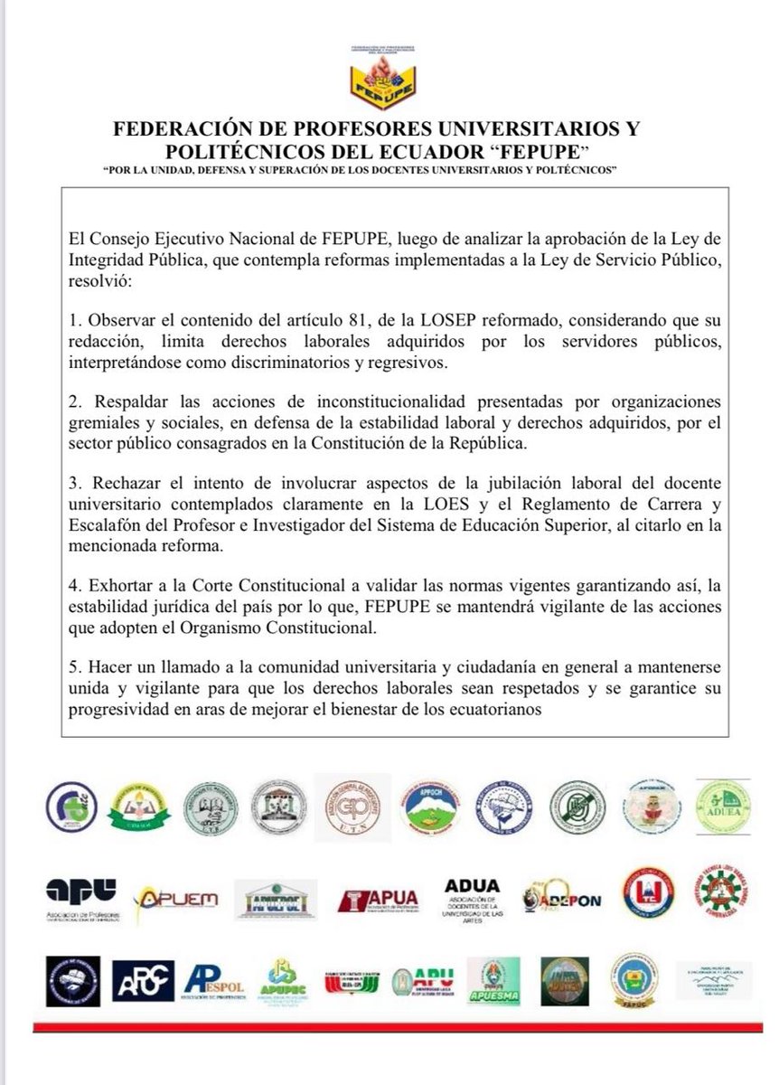 Manifiesto de FEPUPE 
<a href="/FEPUPE_ec/">FEPUPEcuador</a> 
<a href="/APULoja/">Asociación Profesores UNL</a> 
<a href="/thuesmon/">Thuesman Montaño</a> 
<a href="/m_monica03/">monica maldonado</a> 
<a href="/j053fabricio/">José Fabricio</a>