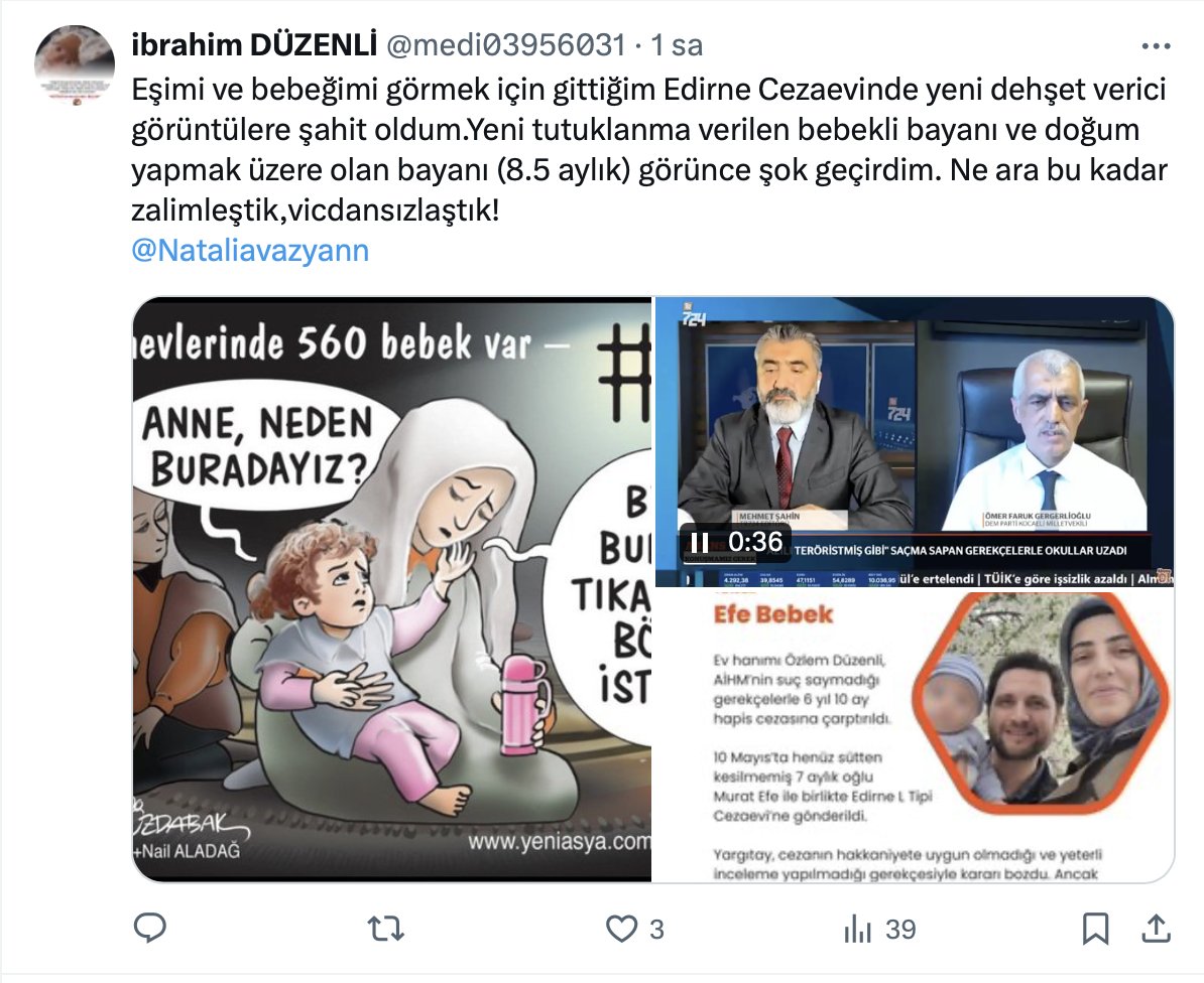 NASIL BİR NEFRET BU!

Edirne L Tipi Cezaevi'nde iki hafta sonra doğum yapacak 8,5 aylık hamile bir kadının tutuklu olduğu ortaya çıktı.

Yaklaşık bir haftadır Edirne L Tipi Cezaevinde kalan kadını, bugün açık görüşe giden aileler görünce şok geçirdiklerini söyledi.

Grok Lacoste