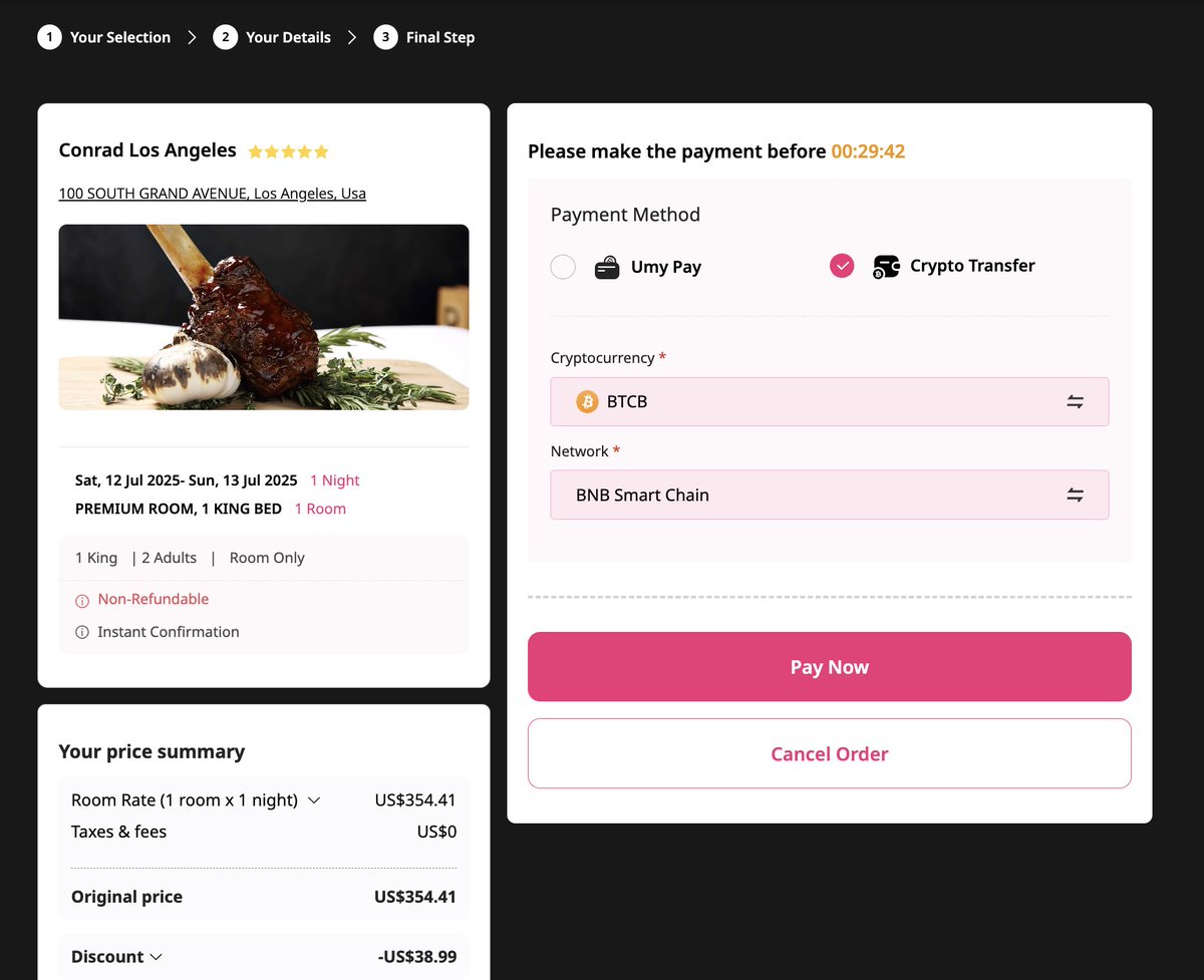 🚀 Umy now supports #BTCB payments on #BSC for hotel bookings! 🟡 Put your  BTC to work on the BNB Chain ✓ No card binding / No KYC ✓ Book hotels  worldwide
