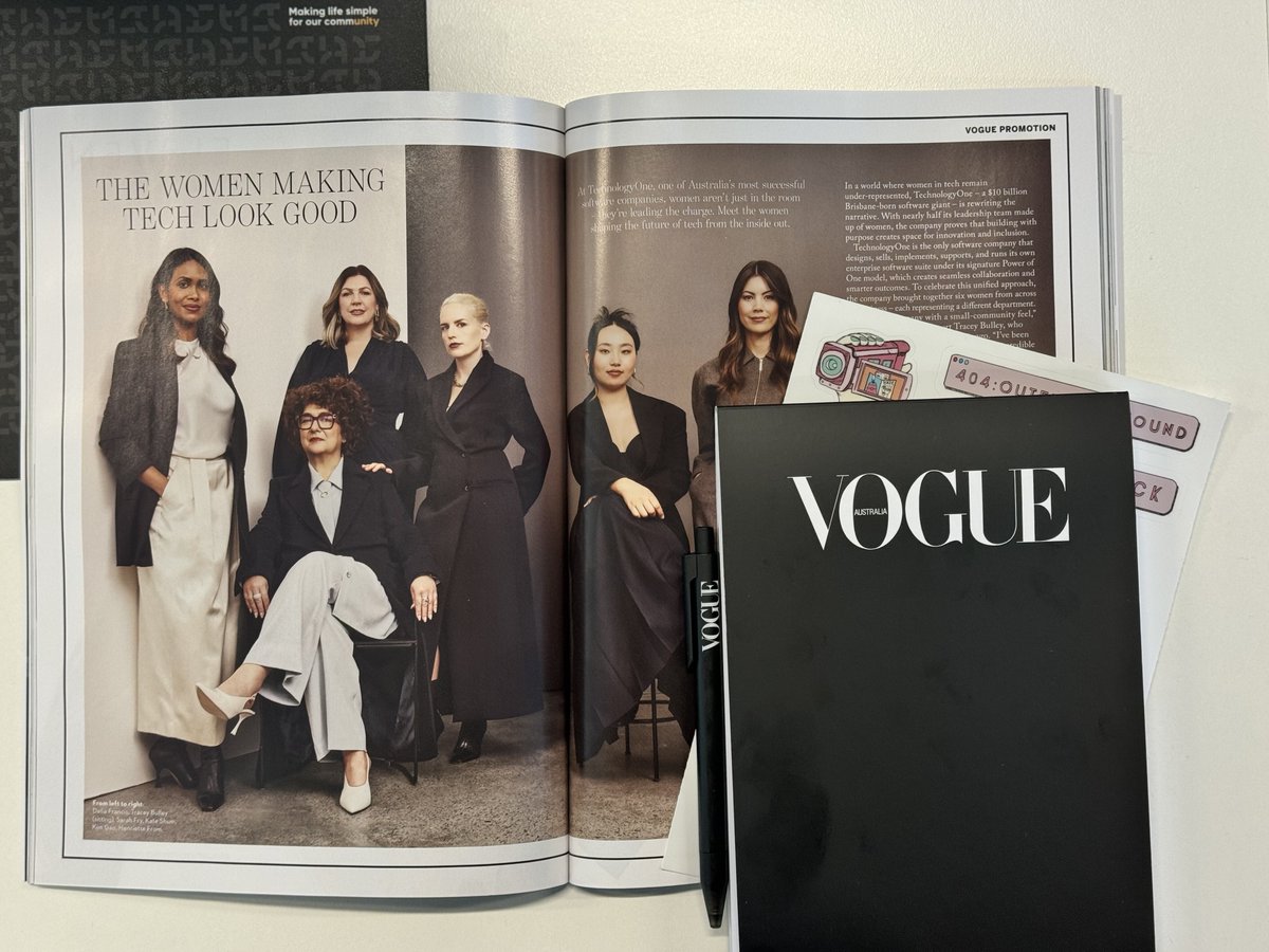 TechnologyOne's tweet photo. Meet TechnologyOne's @vogueaustralia superstars, representing the diverse roles and voices shaping our company 🤩

Delia, Tracey, Sarah, Kate, Kim and Henriette all sat down with Vogue to share their journeys as women working in the tech industry.

#WomenInSTEM #LifeAtTechOne https://t.co/6nSbbw9rXO