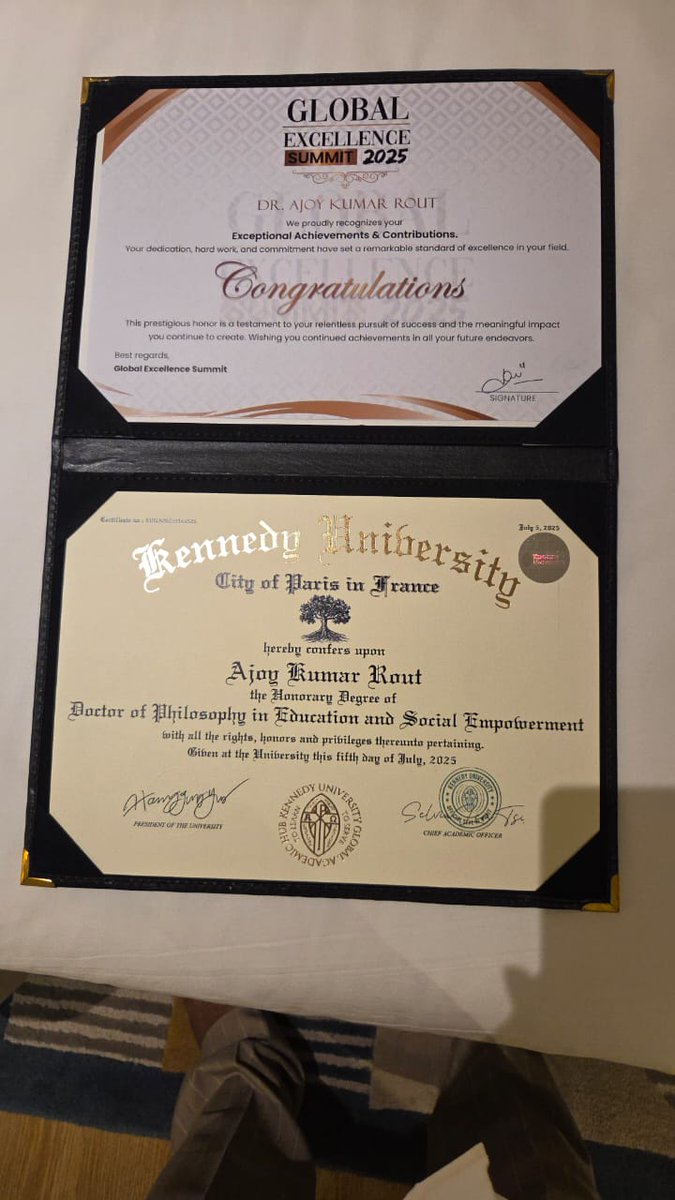 ajoy_kumar_rout's tweet photo. Kennedy University has conferred the prestigious Doctor of philosophy award for exemplary work in Education nd Social empowerment. https://t.co/lwRho9P1CS