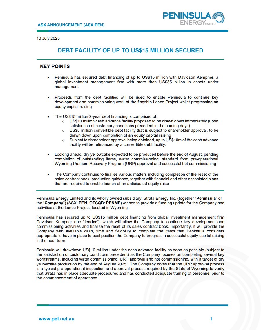 PEN_Energy's tweet image. $PEN has secured up to US$15M in debt financing from global investment management firm Davidson Kempner, allowing the Company to continue key development and commissioning activities and finalise the reset of its sales contract book.
See full details: bit.ly/4nH0SZu