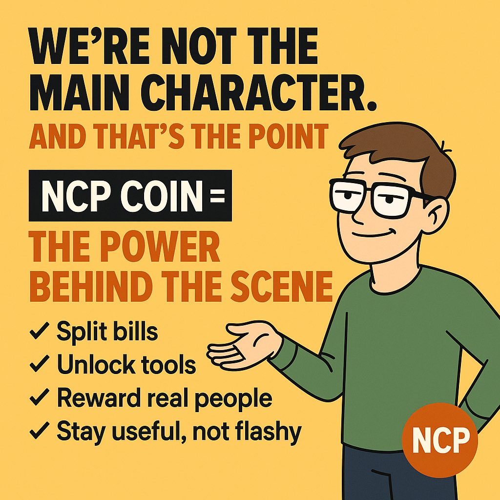 NPCProtocol's tweet photo. We’re not the main character. And that’s the point.
NCP Coin = The power behind the scene 💥
🧾 Split bills
📂 Unlock tools
🎁 Reward real people
📡 Stay useful, not flashy

This is utility with meme energy.
#NCPcoin #NotTheMainCharacter #MemeUtility #Web3Tools #memecoin https://t.co/ExuvjizgkE