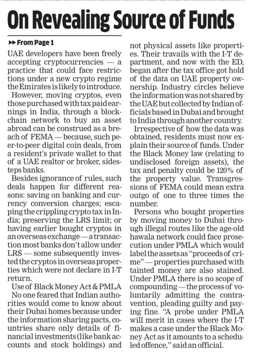 Ved Jain (@vedjainca) on Twitter photo Property In UAE by Indian Residents-ED on information from IT Deptt, issuing notices & asking owners about source & mode for purchase of property in UAE . If such payments are not through proper banking channel then it may be a case of money laundering offence under PMLA. Property In UAE by Indian Residents-ED on information from IT Deptt, issuing notices & asking owners about source & mode for purchase of property in UAE . If such payments are not through proper banking channel then it may be a case of money laundering offence under PMLA.