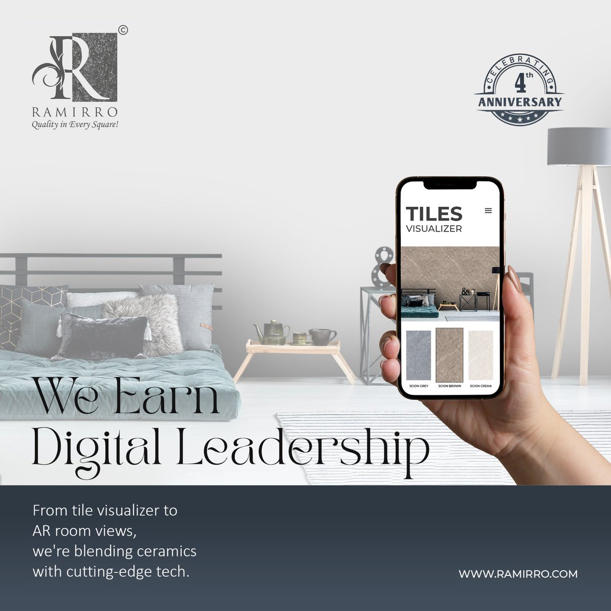 ramirroceramica's tweet image. 📱 We Earn Digital Leadership! 📱

#Ramirro #RamirroCeramica #TilesVisualizer #ARTechnology #DigitalTiles #SmartInteriors #4thAnniversary #InteriorDesign #InnovationInTiles #RamirroExperience #TechMeetsDesign #tileinspiration #Design #Designinspiration #Architecturelover