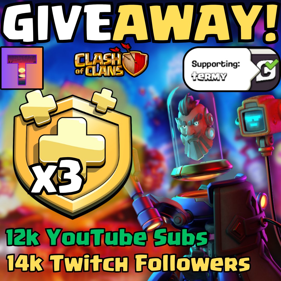 Termynater (@termynater_) on Twitter photo THANK YOU FOR 12K SUBS AND 14K FOLLOWERS ON TWITCH!!
To Celebrate, I'm giving away 3 Gold Passes!
HOW TO ENTER:
👍Like This Post
♻️Retweet
❤️Follow <a href="/Termynater_/">Termynater</a>
➡️Join Discord and go to #giveaways tab! - discord.gg/f4jPVe2uvc
Ends in 3 days!
#ClashOfClans #GiftedBySupercell THANK YOU FOR 12K SUBS AND 14K FOLLOWERS ON TWITCH!!
To Celebrate, I'm giving away 3 Gold Passes!
HOW TO ENTER:
👍Like This Post
♻️Retweet
❤️Follow <a href="/Termynater_/">Termynater</a>
➡️Join Discord and go to #giveaways tab! - discord.gg/f4jPVe2uvc
Ends in 3 days!
#ClashOfClans #GiftedBySupercell