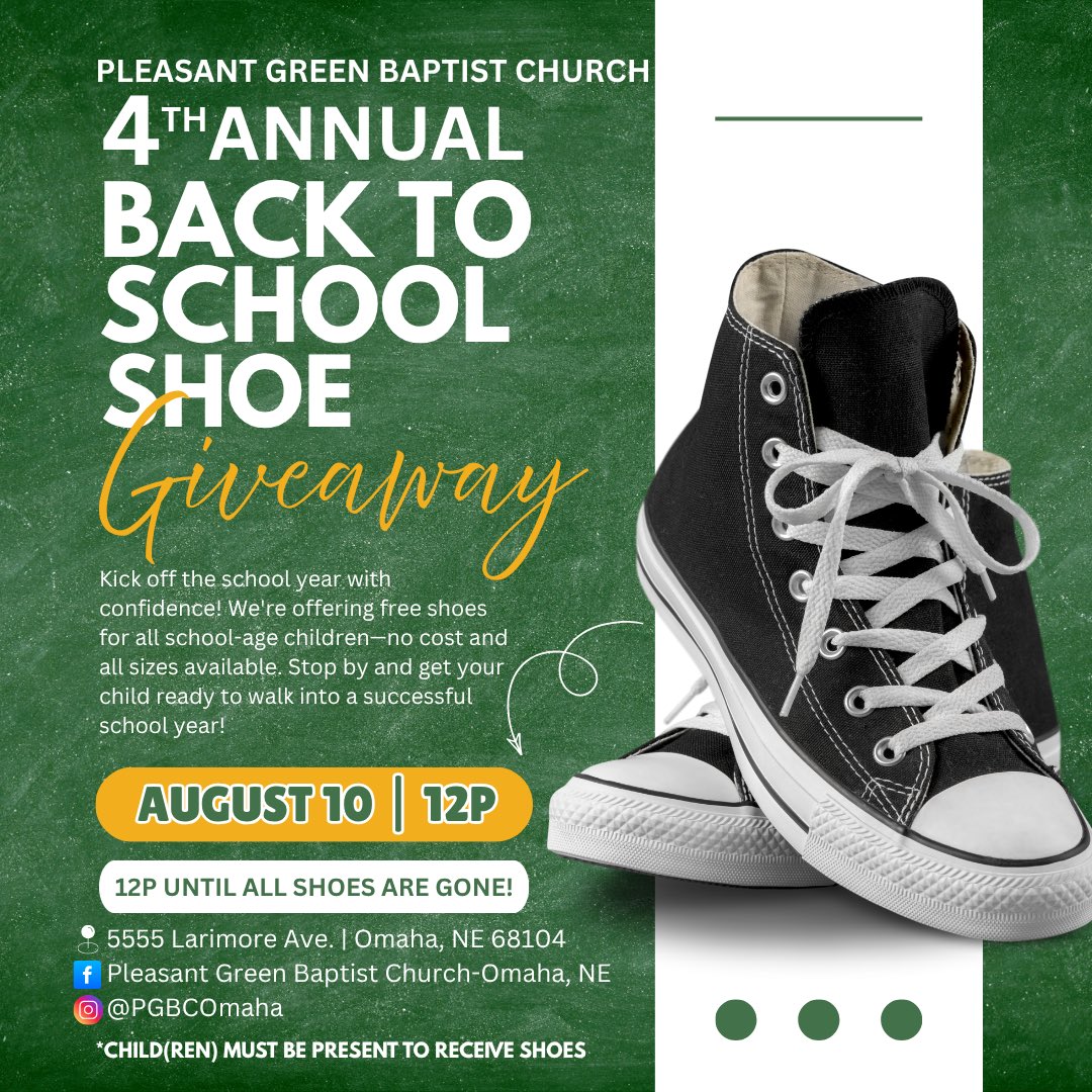 Share and Save the date!

If you would like to help us reach our goal of giving away 1500 pairs of brand new shoes, please contact the church at 402-346-8427. 
Thank you!
