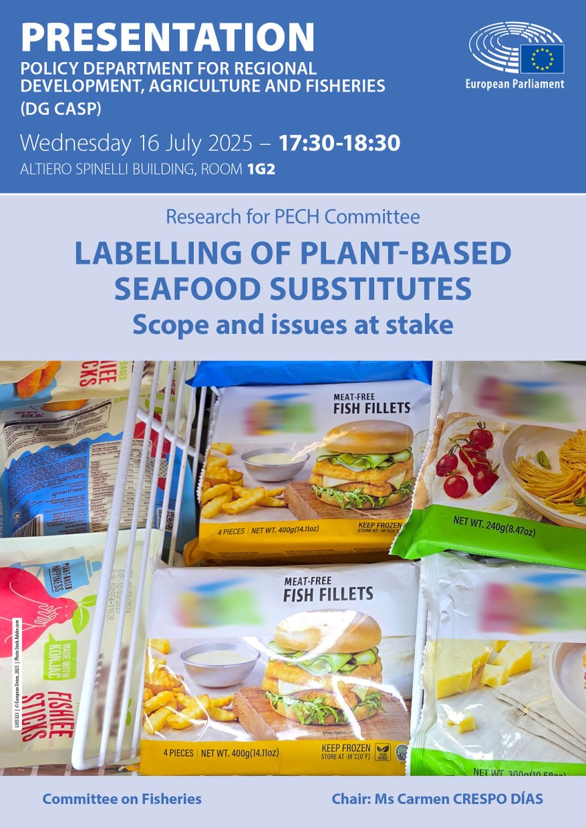 📢 Our study presentation on ‘Labelling of plant-based #seafood substitutes – Scope and issues at stake’ is about to start: multimedia.europarl.europa.eu/en/webstreamin…  or come back later to find all info on our blog: research4committees.blog/pech-events/
@EP_fisheries #Research4Committees