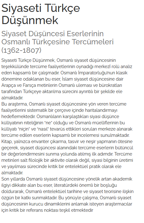 Yeni Kitap/New Book:

Özgür Kavak, Siyaseti Türkçe Düşünmek: Siyaset Düşüncesi Eserlerinin Osmanlı Türkçesine Tercümeleri (1362-1807), Klasik Yayınları, İstanbul, 2025.

<a href="/ozgurkavak78/">Özgür Kavak</a> <a href="/ozgurkavak78/">Özgür Kavak</a>

kitapyurdu.com/kitap/siyaseti…