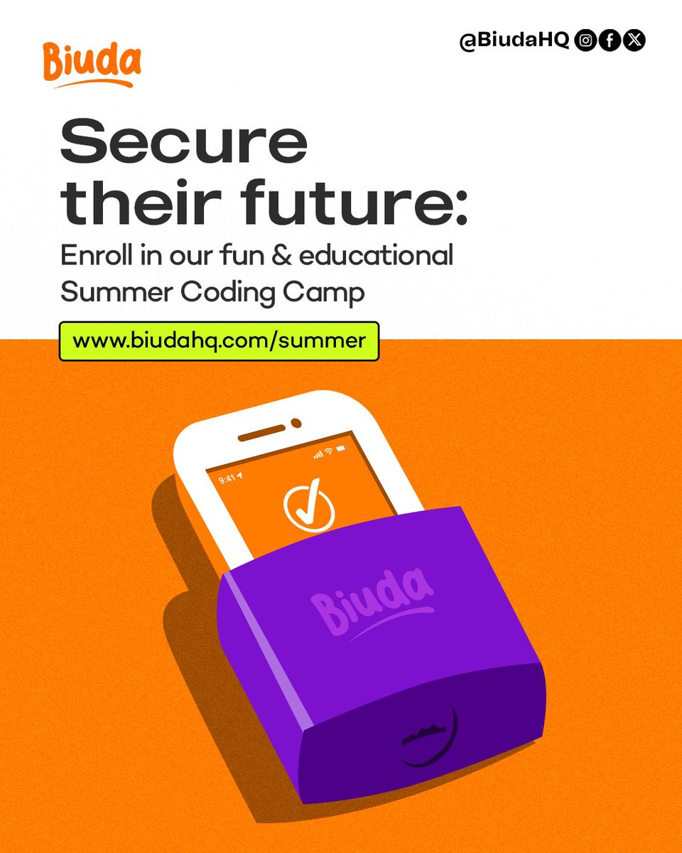 Biudahq's tweet image. Secure your child’s future today! 🚀
Give them a head start in tech with Biuda’s fun and educational Summer Coding Camp!
👩‍💻 Hands-on learning
🧠 Critical thinking
🎮 Game &amp;amp; app development
🔗 Register now: biudahq.com/summer
#Biuda #Techthemyoung #Codekids #mazitundeednut