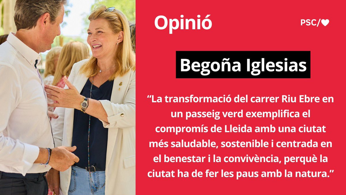 'Una nova manera de viure la ciutat: més verda, més saludable, més humana'

Us convidem a llegir l'article d'opinió de la regidora d'Agenda Urbana i Sostenibilitat, <a href="/begonyaiglesias/">Begoña Iglesias</a>.

👉🏻Enllaç: socialistes.cat/actualitat/una…