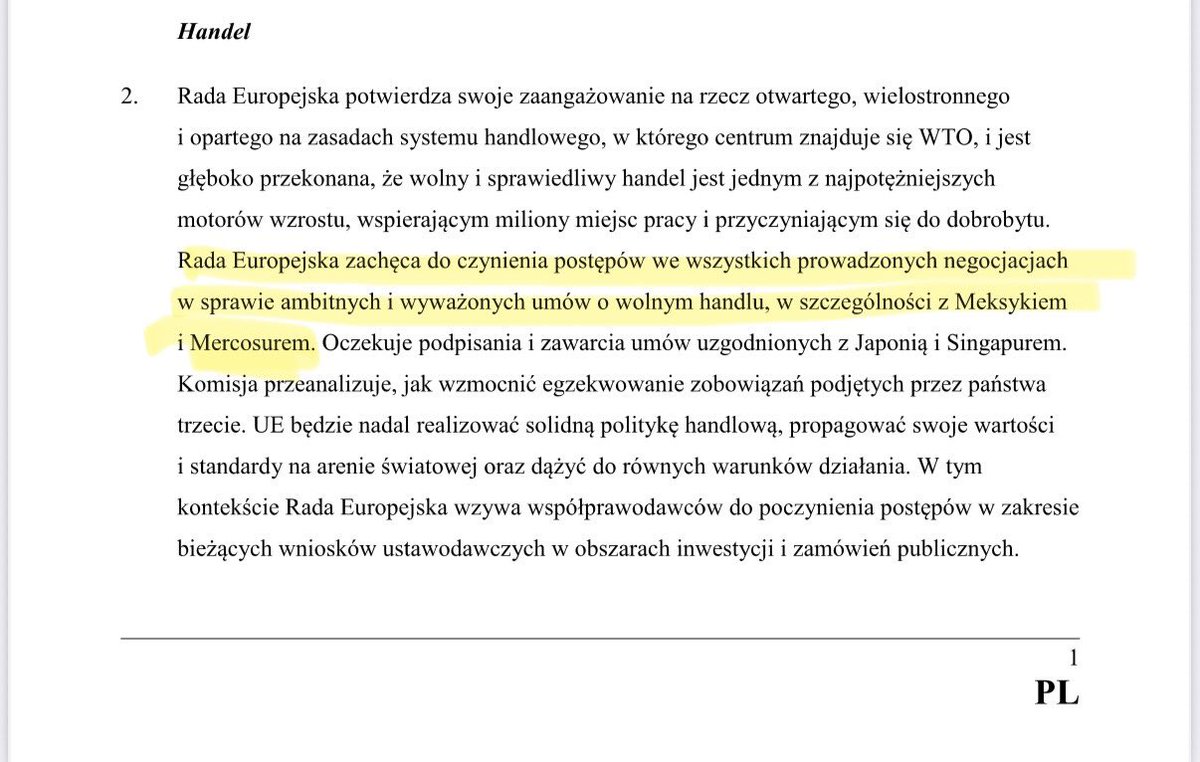 No to jedziemy dalej w sprawie Mercosur. <a href="/MorawieckiM/">Mateusz Morawiecki</a> w marcu 2018 zgodził się na taki tekst: “Rada Europejska zachęca do czynienia postępów we wszystkich prowadzonych negocjacjach w sprawie ambitnych i wyważonych umów o wolnym handlu, w szczególności z Meksykiem i Mercosurem”.