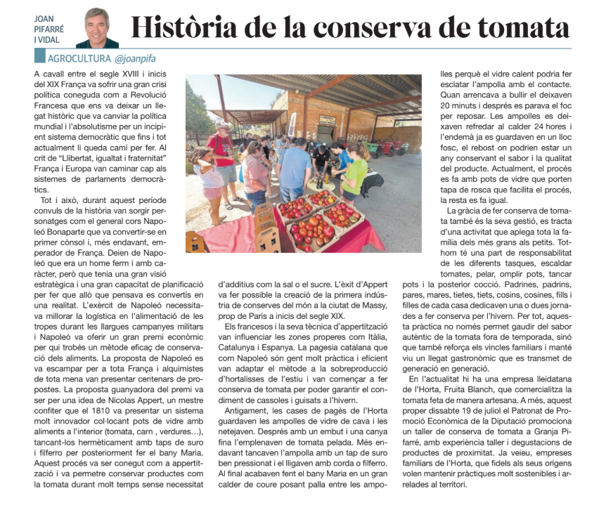 Joan Pifarré i Vidal (@joanpifa) on Twitter photo A <a href="/granjapifarre/">GRANJA PIFARRÉ</a> farem un taller de conserva artesanal de tomata el dissabte 19 de Juliol (11h). En finalitzar l’activitat us endureu un pot de tomata artesanal. I farem una degustació amb productes de proximitat gràcies a <a href="/Promo_Economica/">Patronat de Promoció Econòmica Diputació de Lleida</a>
Més info a : granjapifarre.com/taller-tradici… A <a href="/granjapifarre/">GRANJA PIFARRÉ</a> farem un taller de conserva artesanal de tomata el dissabte 19 de Juliol (11h). En finalitzar l’activitat us endureu un pot de tomata artesanal. I farem una degustació amb productes de proximitat gràcies a <a href="/Promo_Economica/">Patronat de Promoció Econòmica Diputació de Lleida</a>
Més info a : granjapifarre.com/taller-tradici…
