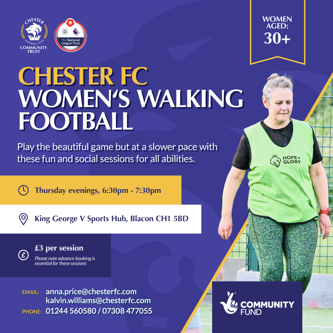 Chester FC Community Trust (@cfc_commtrust) on Twitter photo ๐โฝ๏ธ Looking to stay active and love football? Join our ๐๐ต๐ฒ๐๐๐ฒ๐ฟ ๐๐ ๐ช๐ฎ๐น๐ธ๐ถ๐ป๐ด ๐๐ผ๐ผ๐๐ฏ๐ฎ๐น๐น sessions for men and women!
This slower-paced version of the game is a lot of fun, suitable for all abilities and a great way to continue playing football, improve your ๐โฝ๏ธ Looking to stay active and love football? Join our ๐๐ต๐ฒ๐๐๐ฒ๐ฟ ๐๐ ๐ช๐ฎ๐น๐ธ๐ถ๐ป๐ด ๐๐ผ๐ผ๐๐ฏ๐ฎ๐น๐น sessions for men and women!
This slower-paced version of the game is a lot of fun, suitable for all abilities and a great way to continue playing football, improve your